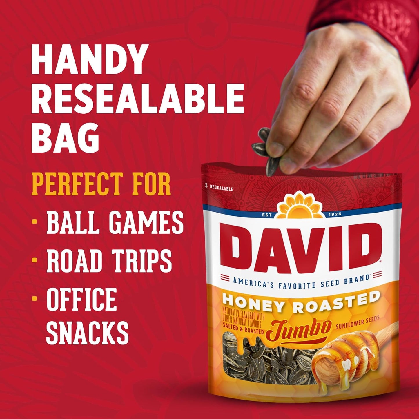 DAVID Jumbo Sunflower Seeds, Honey Roasted Flavor, 5.25 oz.