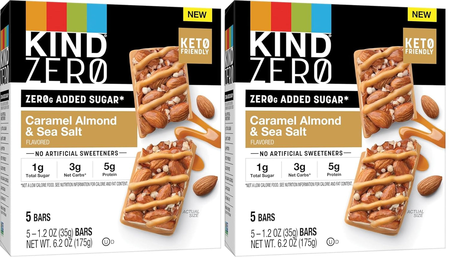 Kind Zero Added Sugar Healthy Snacks Bars, Dark Chocolate Nuts & Sea Salt, Gluten Free, High Fiber, Keto Snacks, 5g Protein, 10 Count