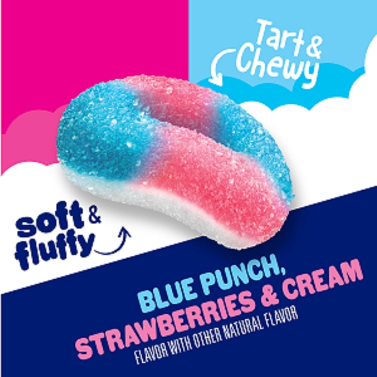 SweeTARTS Halos, Candy, Blue Punch and Strawberries and Cream, Tart and Chewy, Soft and Fluffy, 11 oz