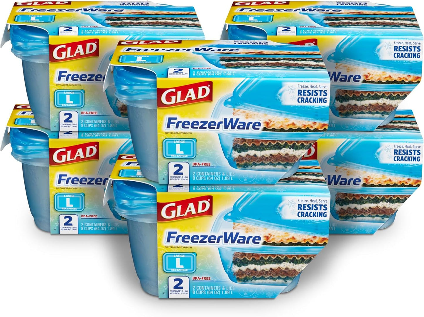 Gladware Freezerware Food Storage Containers, Large Rectangle Holds 64 Ounces of Food, 2 Count Set | Tupperware, Plastic Food Container, Meal Prep Container, Plastic Containers with Lids