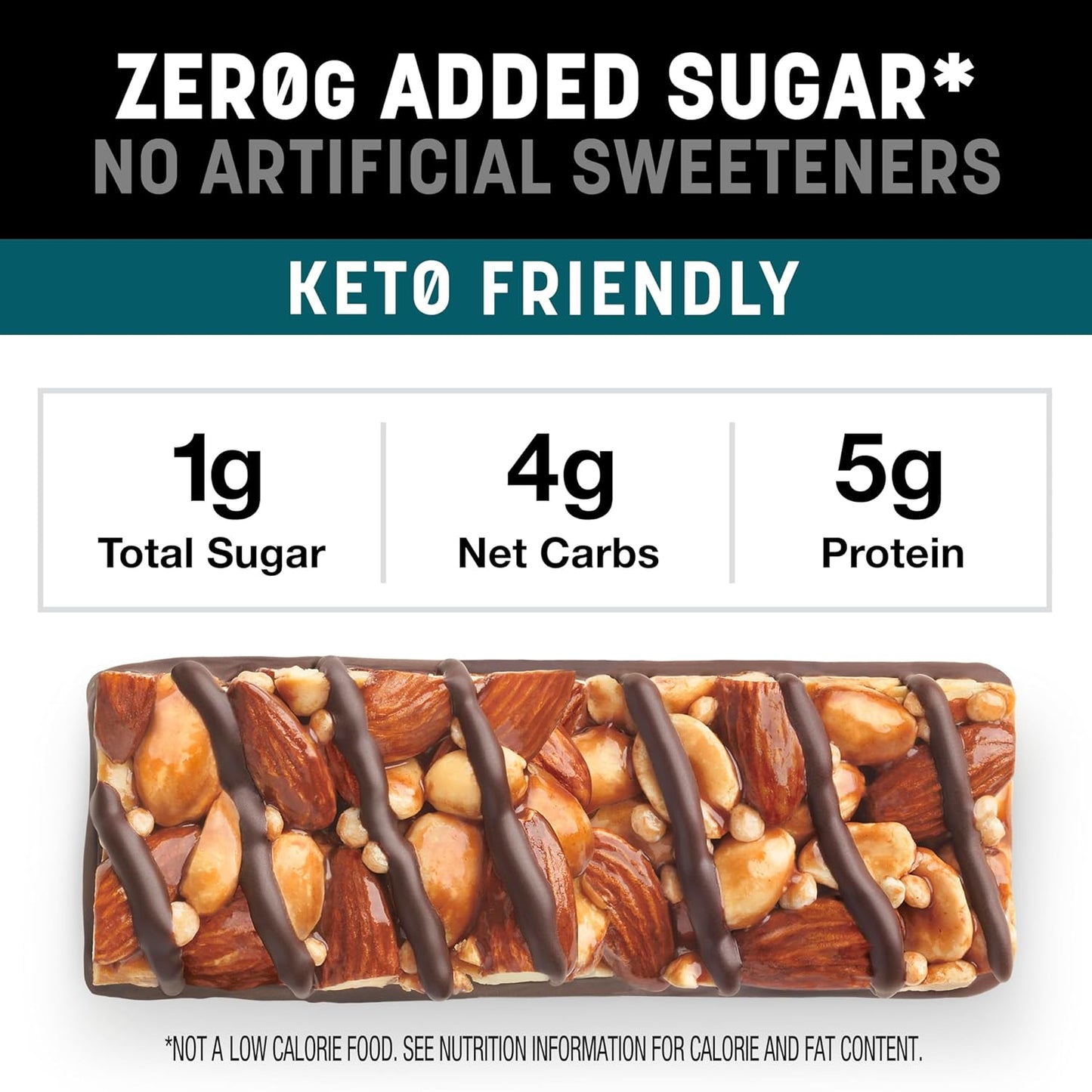 Kind Zero Added Sugar Healthy Snacks Bars, Dark Chocolate Nuts & Sea Salt, Gluten Free, High Fiber, Keto Snacks, 5g Protein, 10 Count