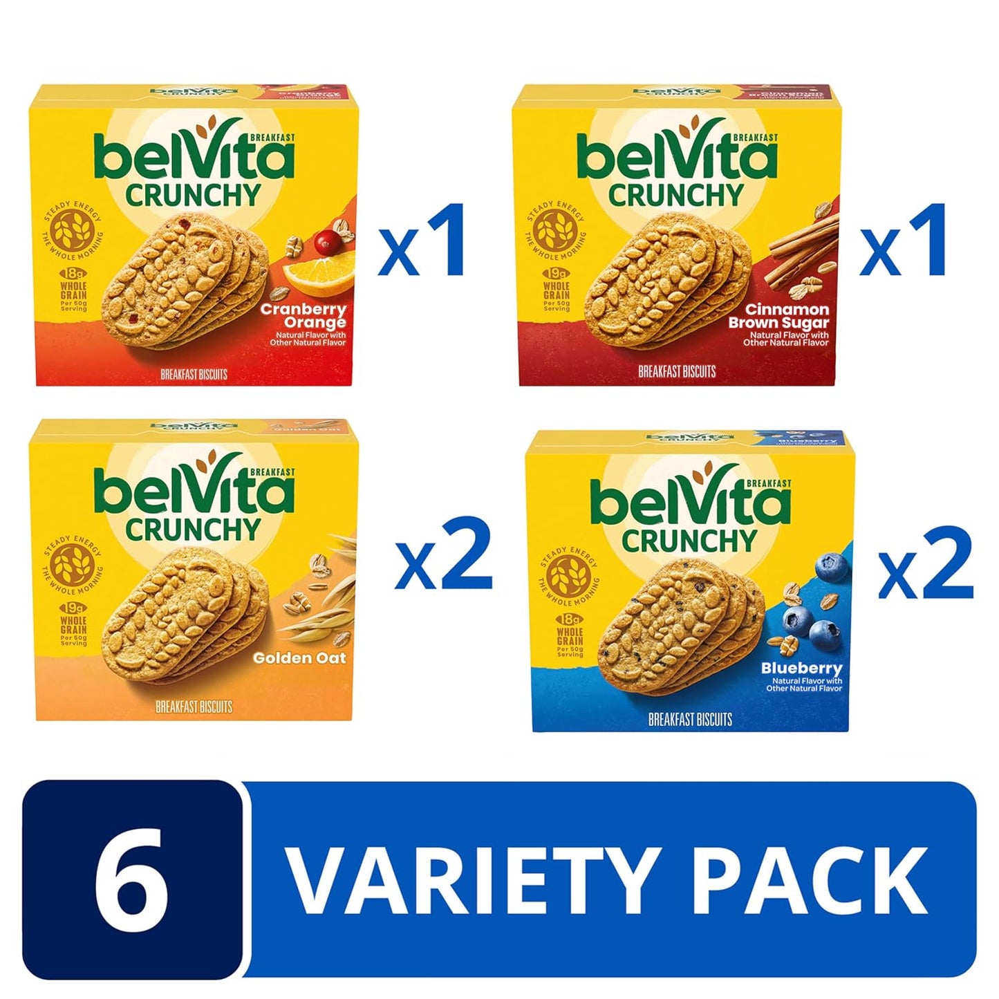 belVita Breakfast Bars Biscuits Variety Pack, 4 Flavors, 30 Total Packs, 6 Boxes (4 Biscuits Per Pack)