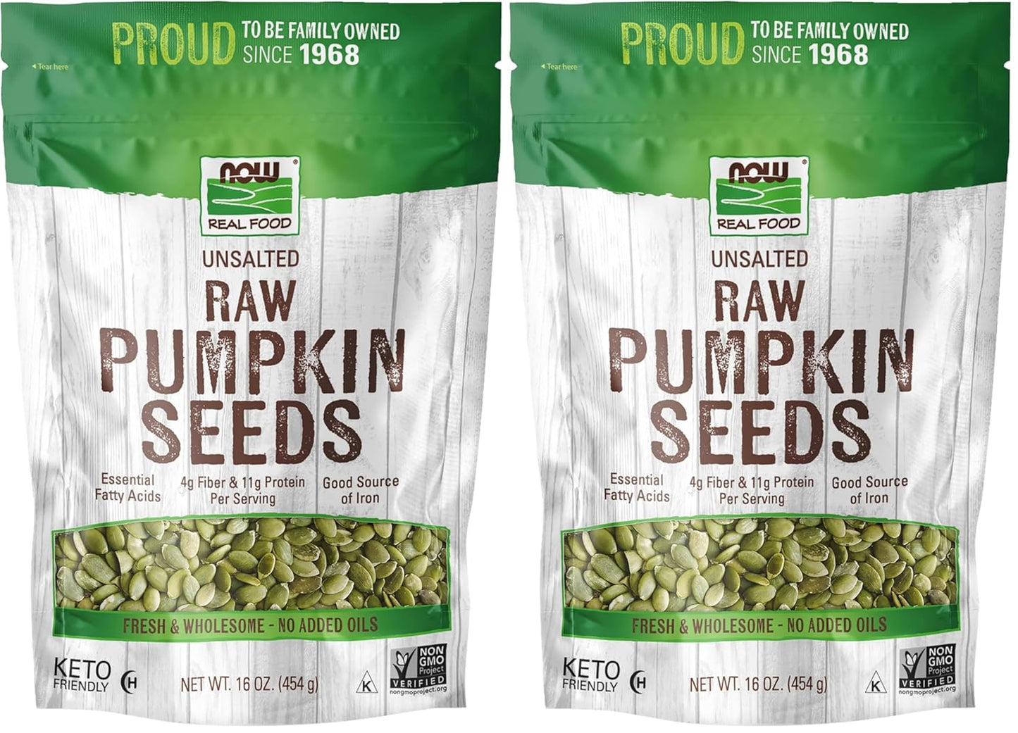 NOW Foods, Pumpkin Seeds, Raw and Unsalted, Essential Fatty Acids, Rich in Iron, Excellent Source of Protein, Certified Non-GMO, 1-Pound (Packaging May Vary)