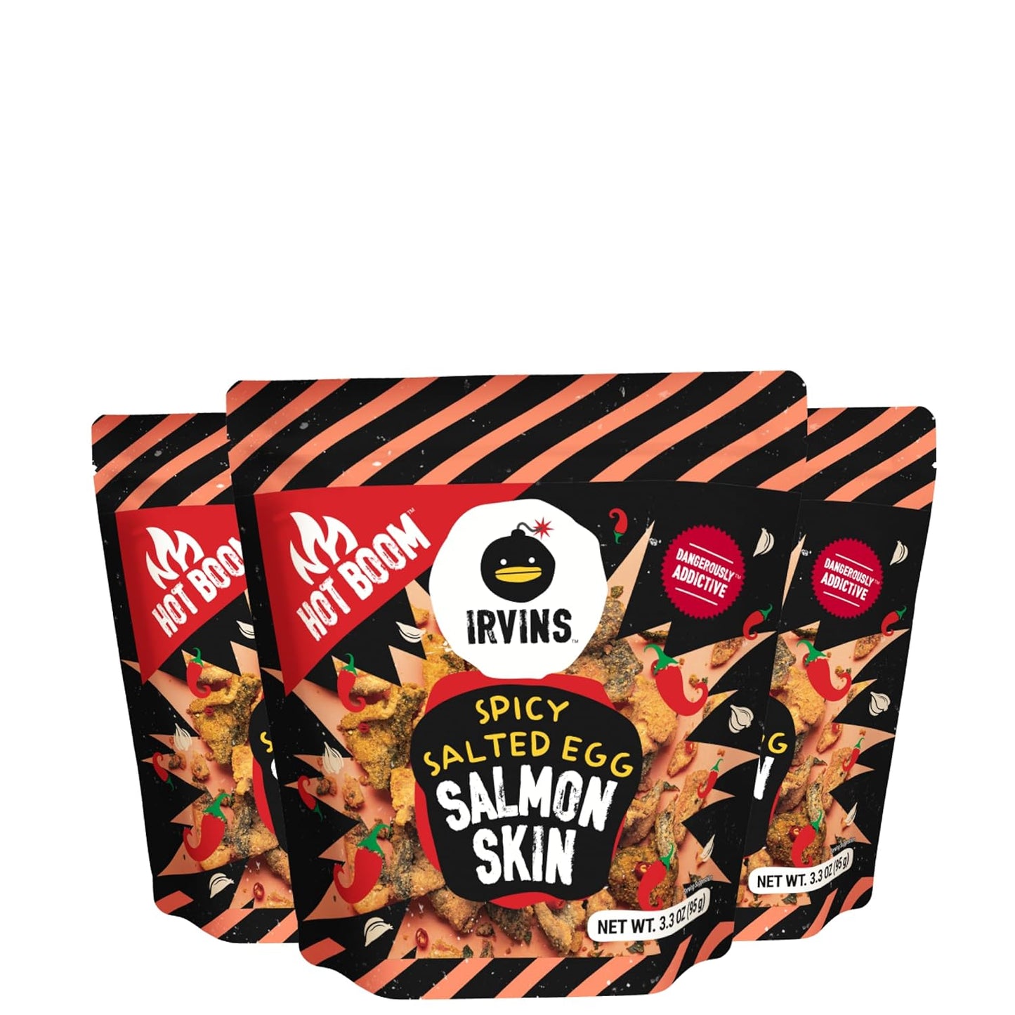 IRVINS Salted Egg Salmon Skin Chips & Crisps - Premium Hand Cooked, Halal, Keto-Friendly, High Protein Snack | Dangerously Addictive | (3.3 oz, Pack of 3)
