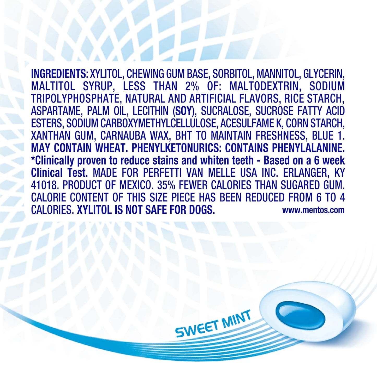 Mentos Pure White Sugar-Free Chewing Gum With Xylitol, Sweet Mint, 120 Piece Bulk Resealable Bag (Pack of 1)