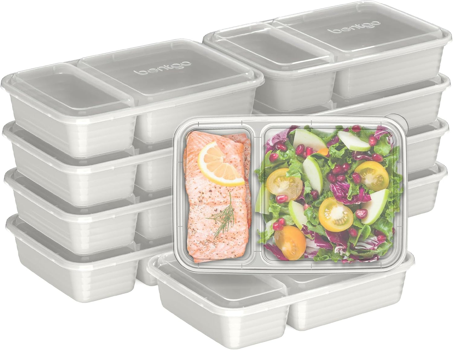 Bentgo Prep - 20-Piece 2-Compartment Reusable Meal Prep Containers with Lids, PFAS & BPA Free Materials, Durable, Microwave, Freezer, & Dishwasher Safe To Go Food Storage (Silver)