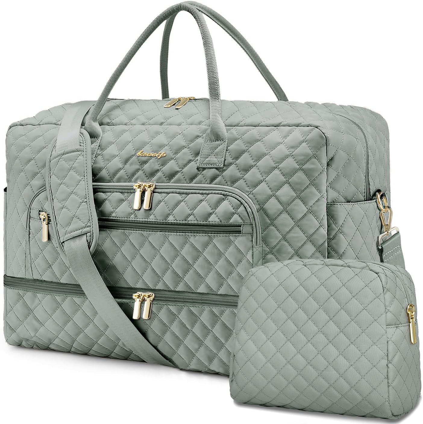 LUOCIP Large Women Travel Duffle Bag, Carry on Bag with Wet Toiletry Pocket for Overnight, Weekend, Yoga, Gym, Business Trips, Sport and Hospital, Black