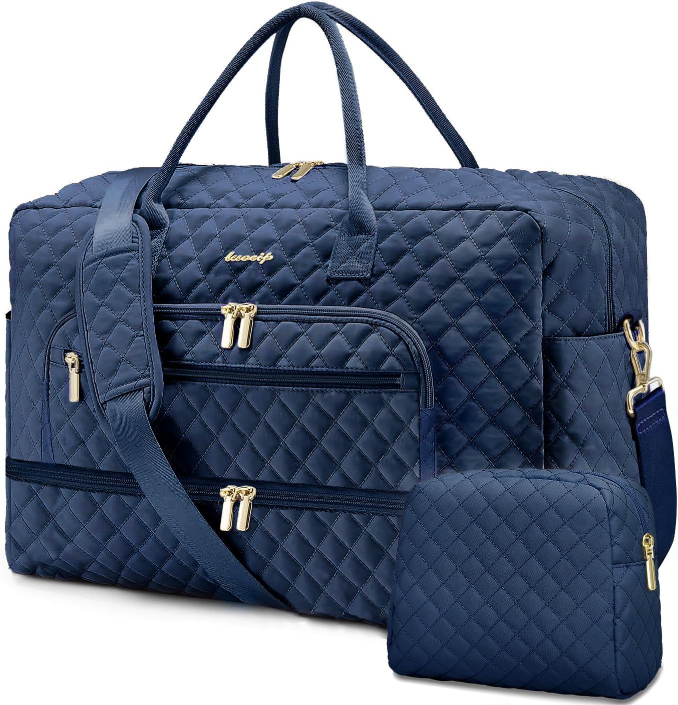 LUOCIP Large Women Travel Duffle Bag, Carry on Bag with Wet Toiletry Pocket for Overnight, Weekend, Yoga, Gym, Business Trips, Sport and Hospital, Black