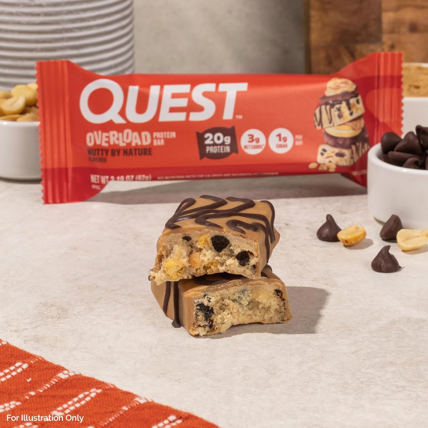Quest Nutrition Overload Protein Bars, Nutty by Nature Flavored Protein Bars, 20g Protein, 1g Sugar, 3g Net Carbs, Gluten Free, 12 Count