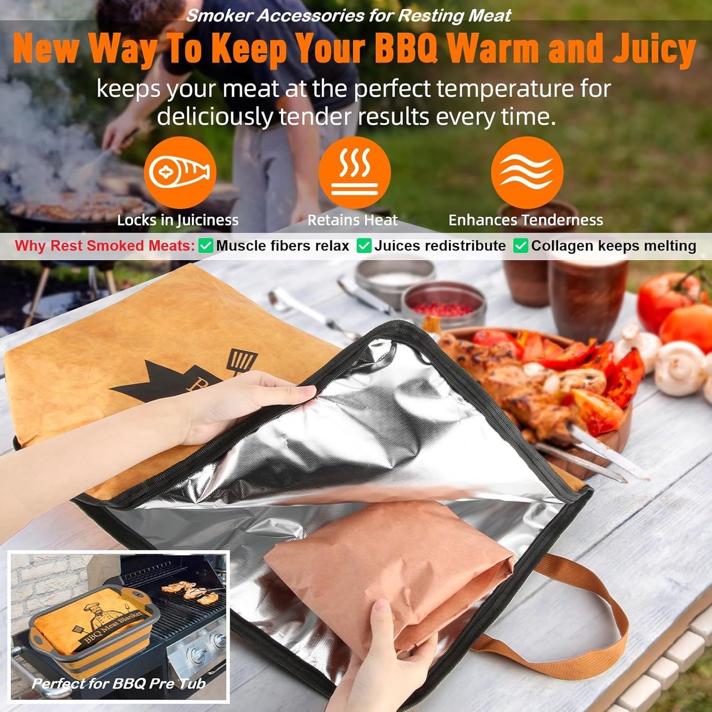 Valentines Day Gifts 21in BBQ Blanket for Resting Meat-Air Fryer/Dough/Kitchen/Smoker Accessories Party Picnic Camping-Insulated Bag for Brisket/Pork Shoulder/Turkey-Anniversary Birthday Gift for Men