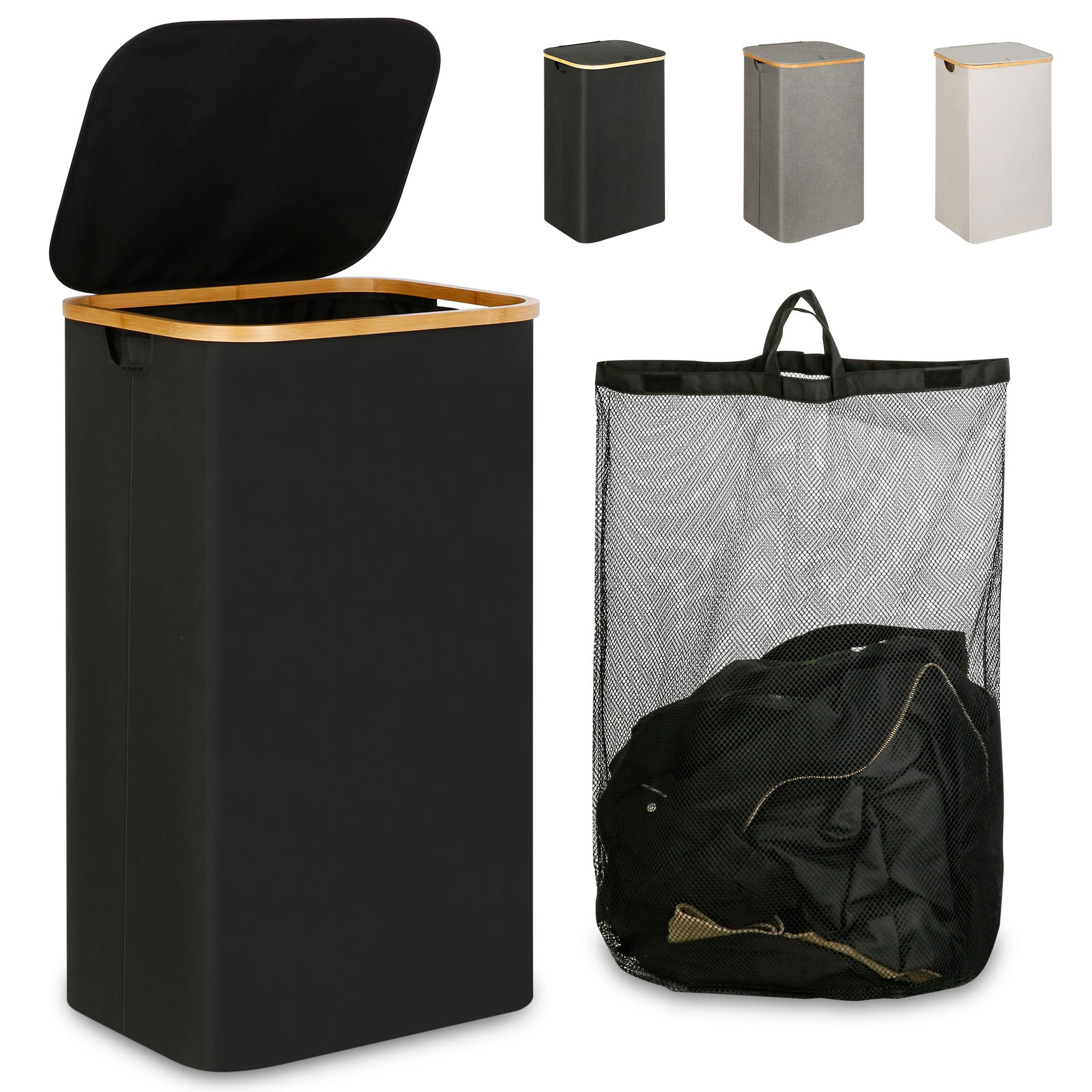 Laundry Hamper with Lid, 110L Large Laundry Hamper with Handle and Lid, Collapsible Clothes Basket Organizer with Removable Inner Bag for Clothes Toys Towels - Black