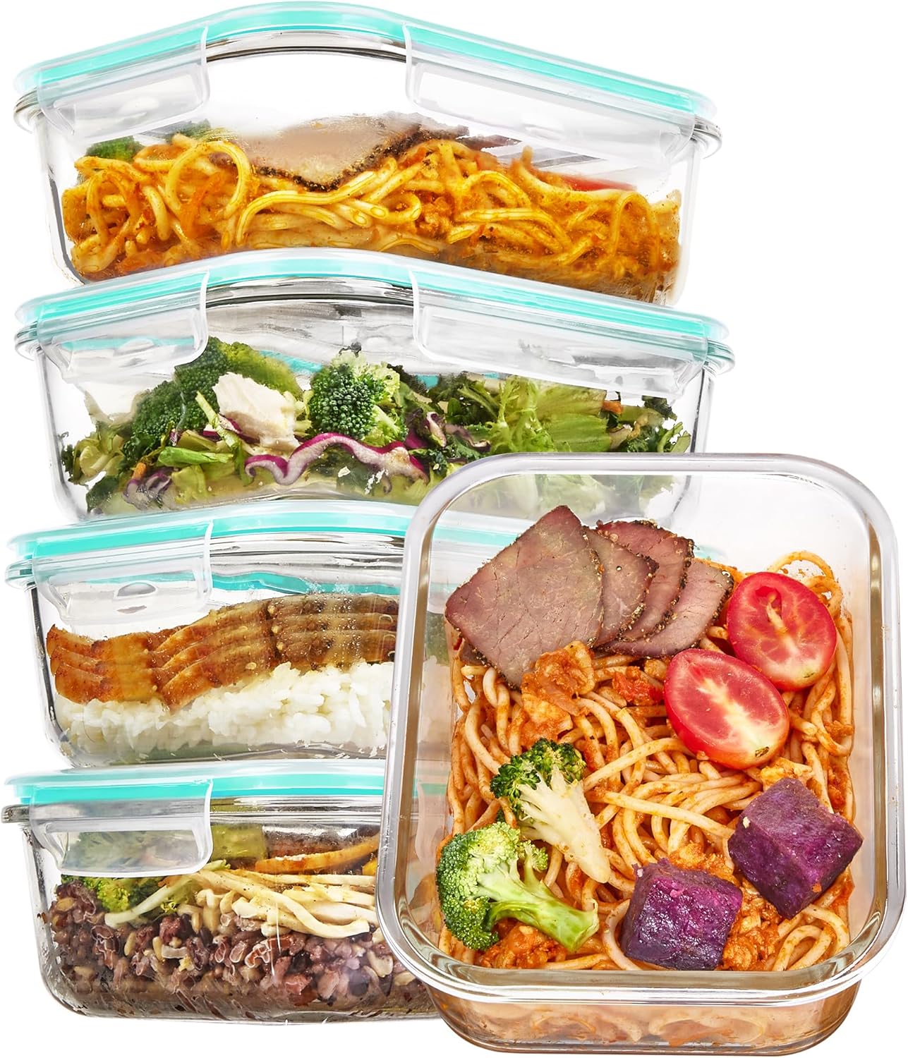Vtopmart 5Pack 22oz Glass Storage Containers with Lids, Glass Meal Prep Food Container Sets with Snap Airtight Lids for Microwave, Oven, Freezer and Dishwasher, Grey