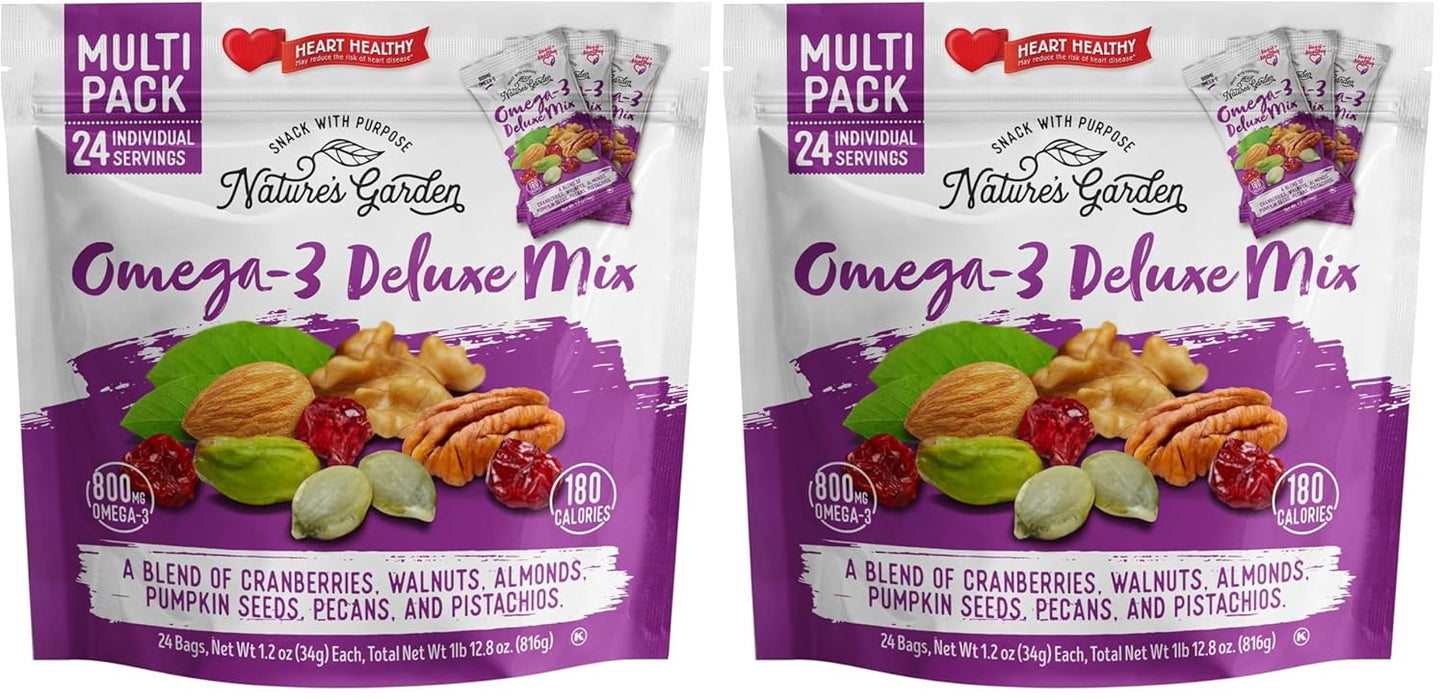 Nature's Garden High Energy Mix, Deluxe Mixed Nuts, Energy Boost, High Energy Trail Mix, Cranberries, Raisins, Almonds, Walnuts, Cholesterol Free, Sodium Free, No Artificial Ingredients – 1.2 Oz Bags (15 Individual Servings)