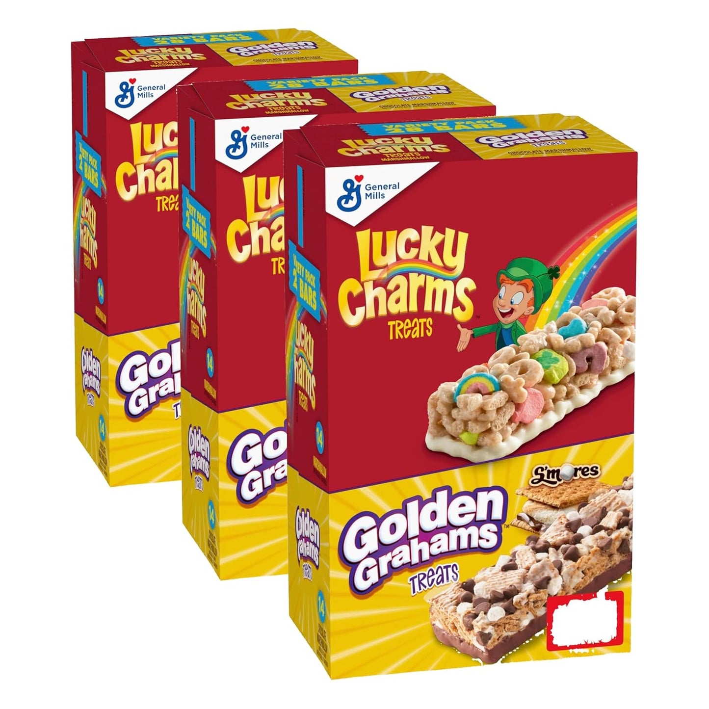Lucky Charms and Golden Grahams S'mores Cereal Treat Bars, Snack Bars, Variety Pack, 28 Ct, 26.7 oz