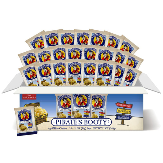 Pirate's Booty Aged White Cheddar Cheese Puffs, Gluten-Free, Kids Snacks, 0.5oz, 24ct, Baked, No Artificial Colors