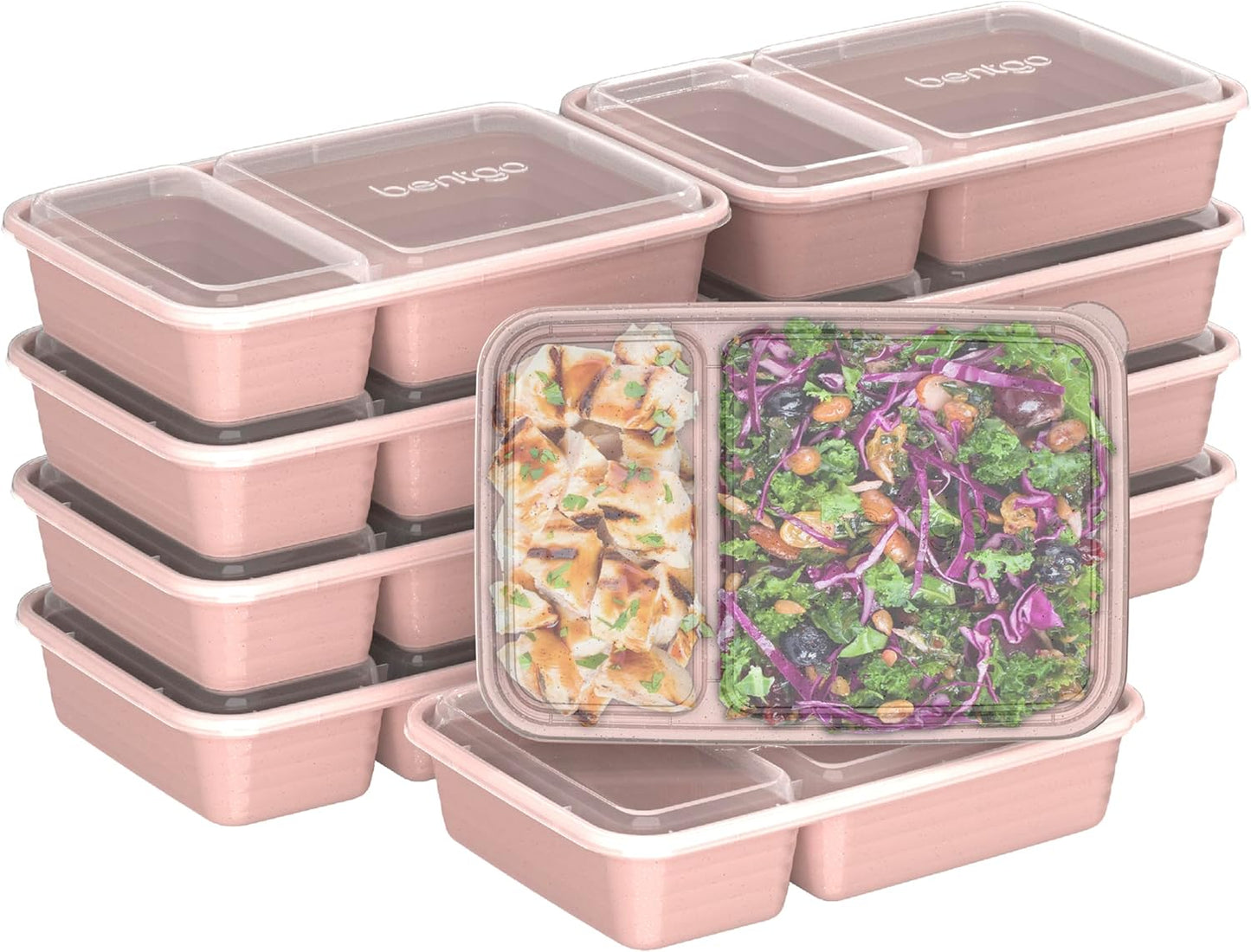Bentgo Prep - 20-Piece 2-Compartment Reusable Meal Prep Containers with Lids, PFAS & BPA Free Materials, Durable, Microwave, Freezer, & Dishwasher Safe To Go Food Storage (Silver)