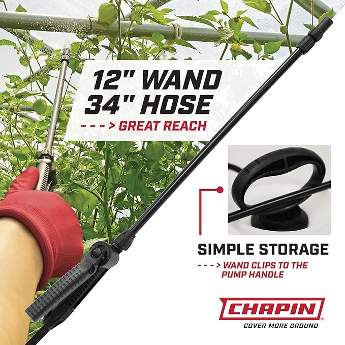 Chapin USA 20004 Pump Sprayer, 1 Gallon, Lawn and Garden, Hand Pressurized, Anti-Clog Filter, Adjustable Spray Nozzle, Spraying Plants, Watering, Weeds, Fertilizer and Pests, Translucent