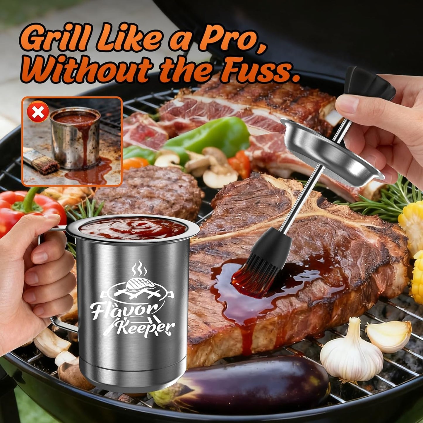 Valentines Day Gifts for Him Men Women BBQ Sauce Pot and Basting Brush Set, Valentines Day Gifts for Husband Kitchen Gadgets, Grilling Gift for Men, Cooking Grilling Accessories Gift for Dad Husband