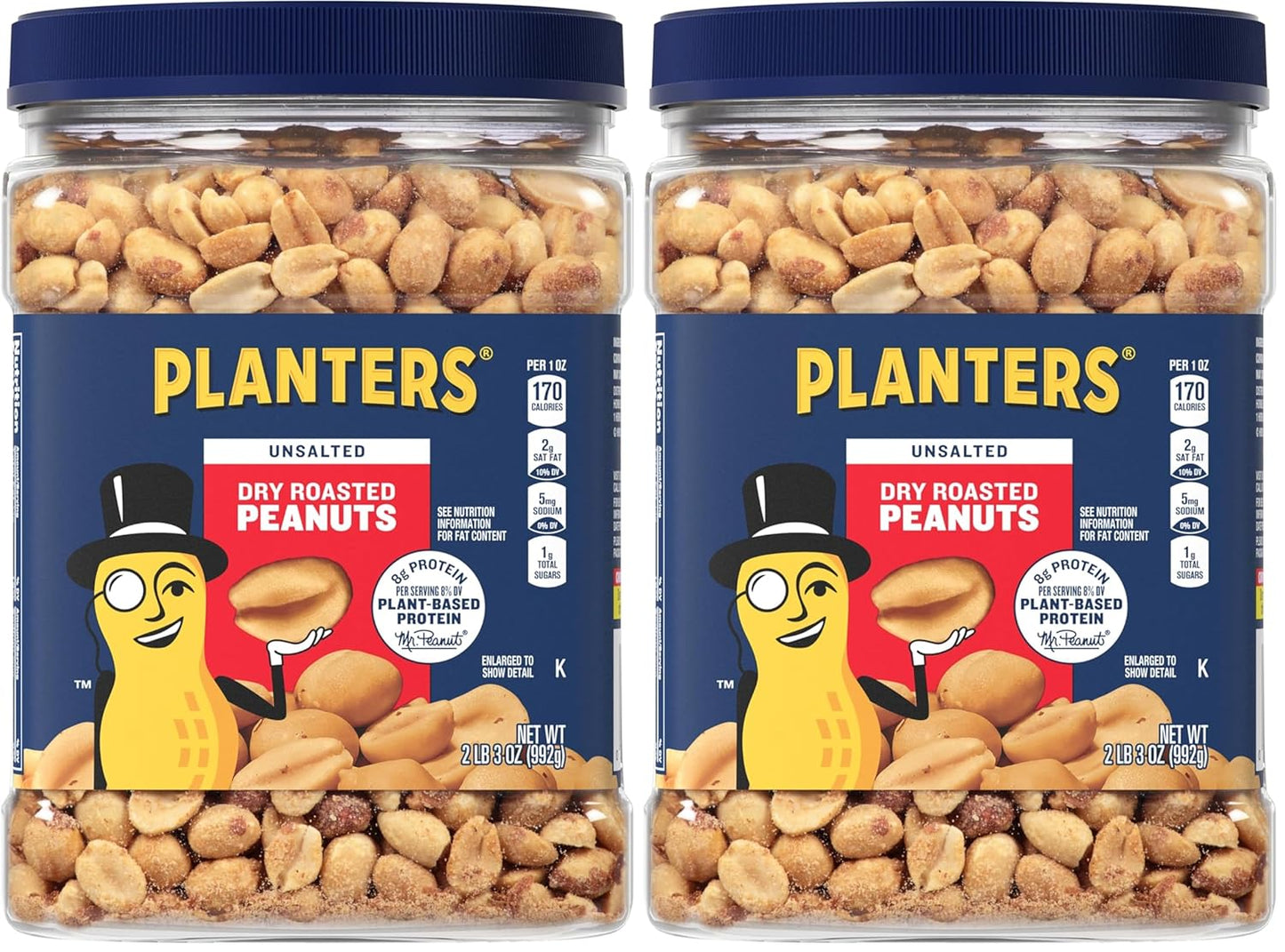 PLANTERS Salted Peanuts Cocktail, Party Snack, Plant-Based Protein, After School Snack, Roasted in Peanut Oil, Salted Nuts, Snacks for Adults, Bulk Nuts, Kosher, 2.19lb Jar