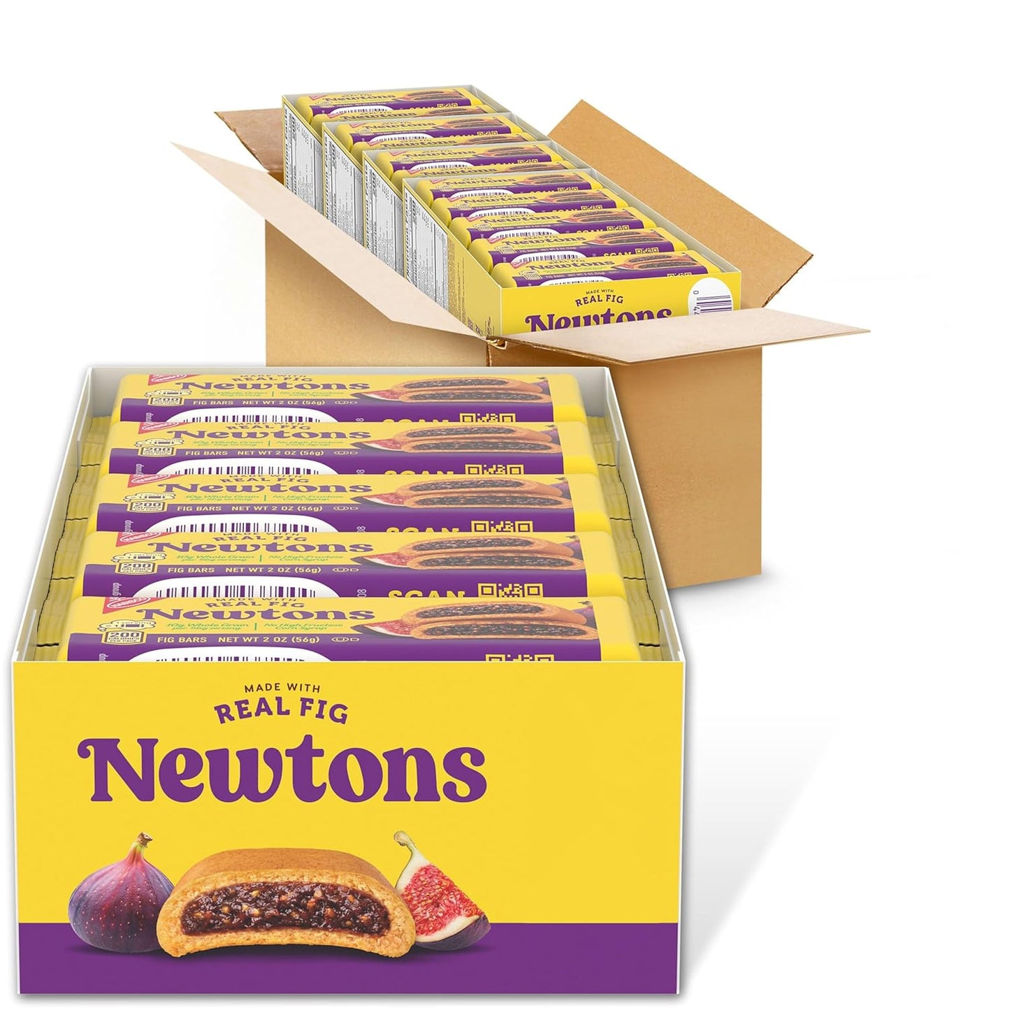 ​​NEWTONS Soft Baked Real Fruit Fig Bars, Fig Cookies, 40 Snack Packs (2 Cookies Per Pack, 4 Boxes)