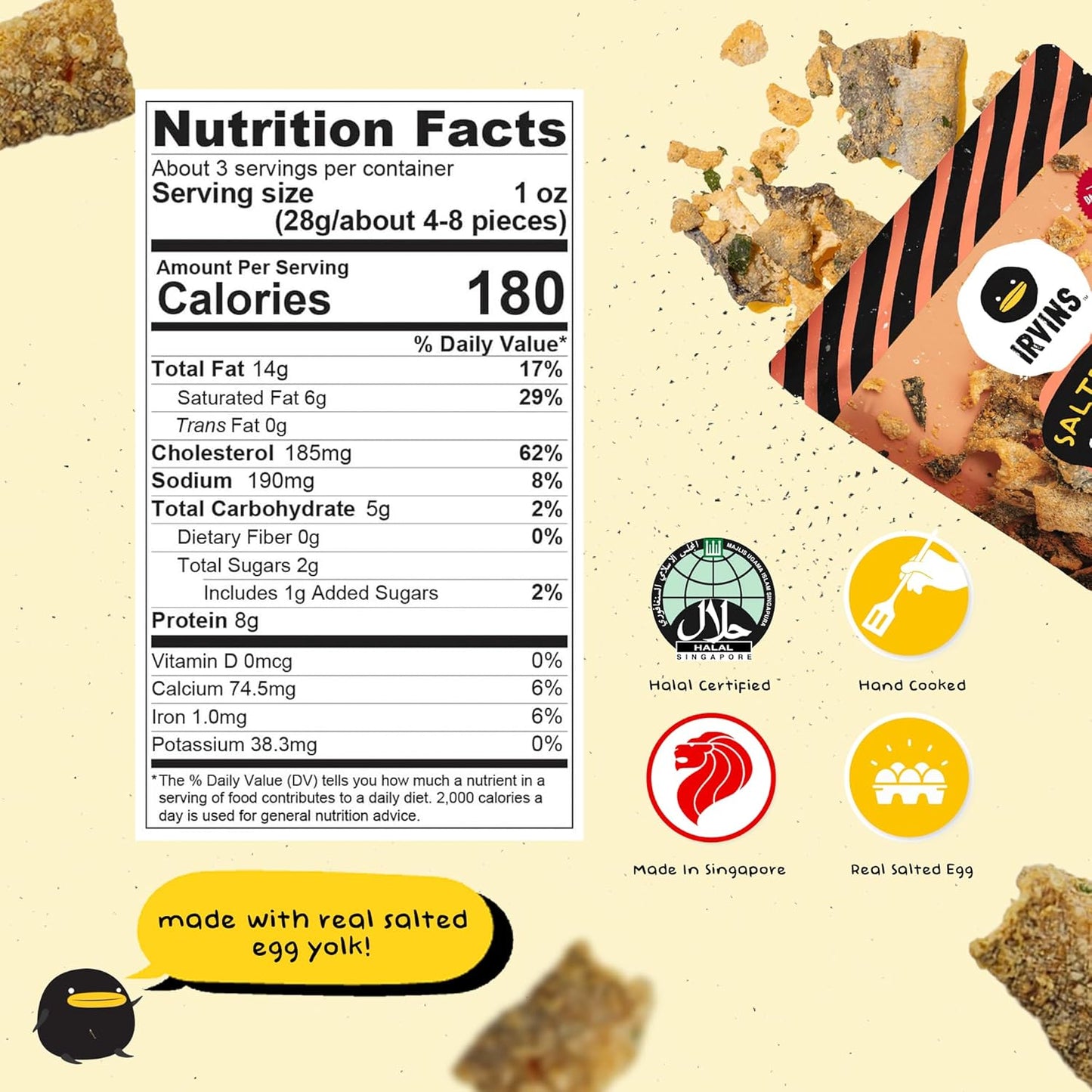 IRVINS Salted Egg Salmon Skin Chips & Crisps - Premium Hand Cooked, Halal, Keto-Friendly, High Protein Snack | Dangerously Addictive | (3.3 oz, Pack of 3)