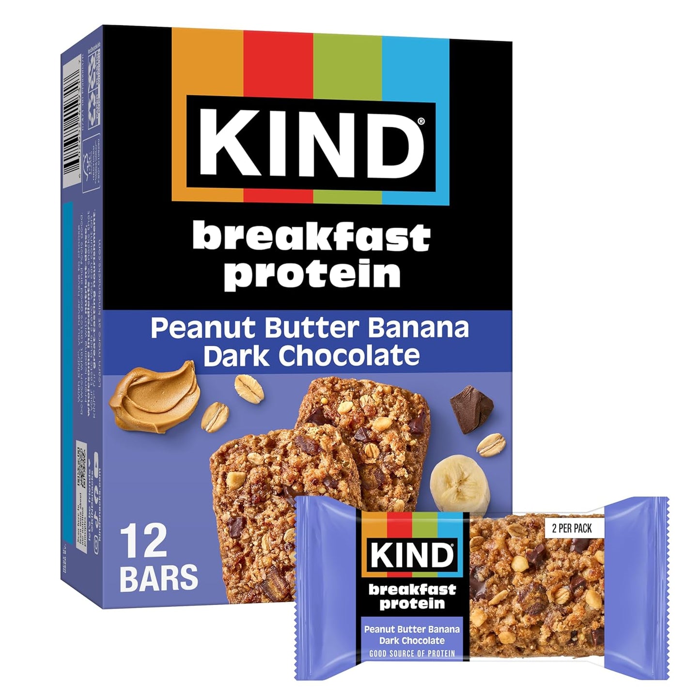 KIND Breakfast Protein Bars, Peanut Butter, Gluten Free, Low Sodium, Healthy Snacks, 8g Protein, 6 Count (6 Packs of 2 Bars)