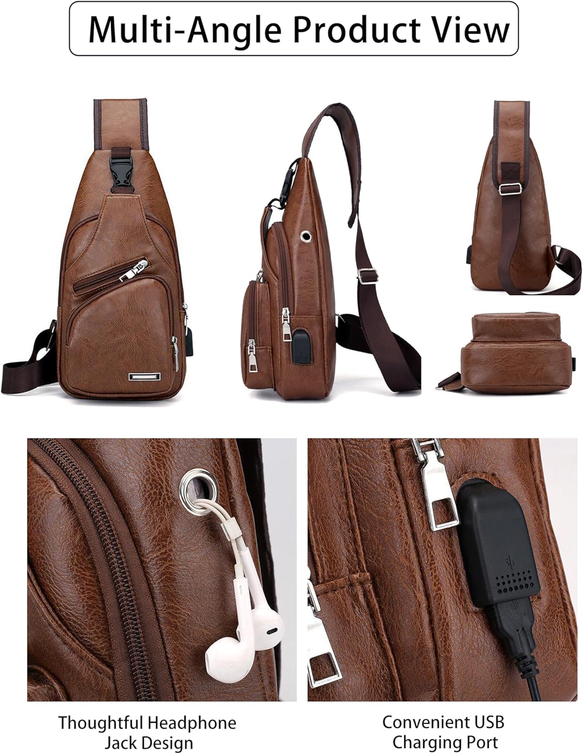 Sling Bag for Men Women, PU Crossbody Bags, Hiking Daypack Chest Bag Fanny Pack for Outdoors Travel Daily Commute