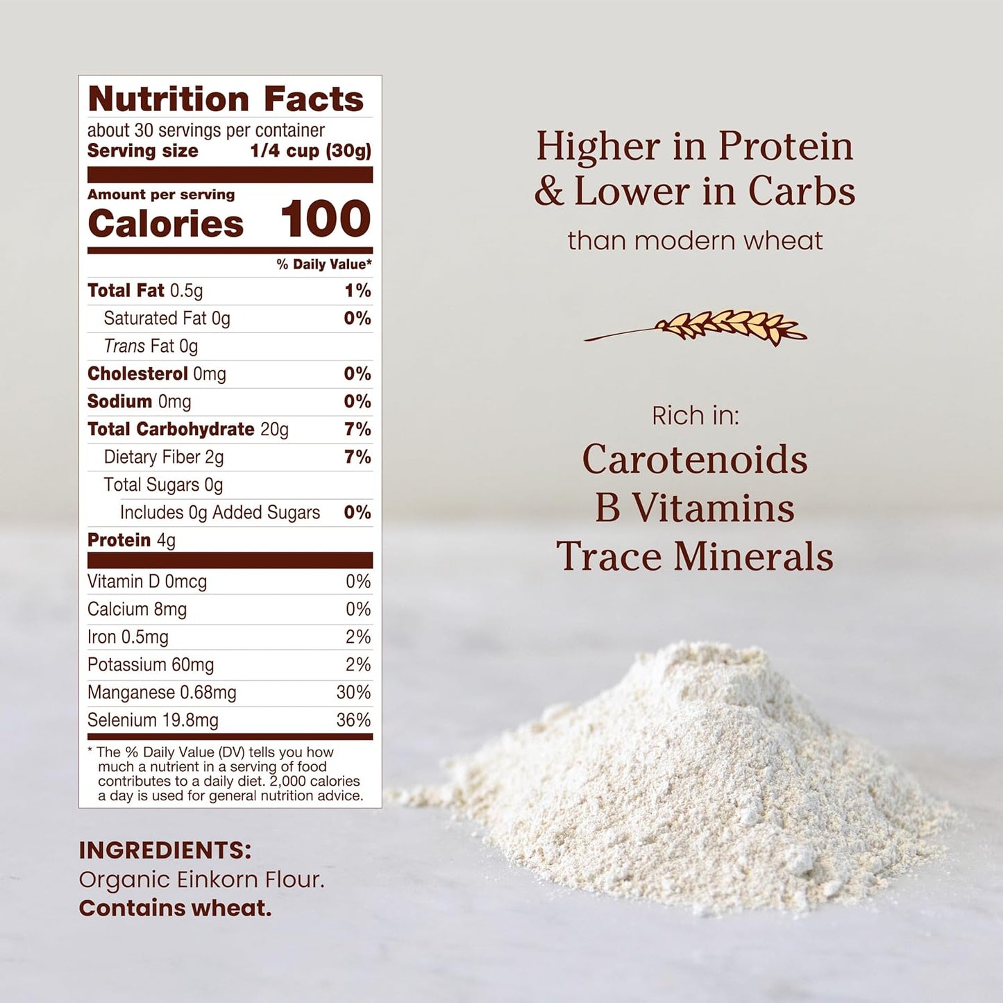 Jovial 32 oz Organic Einkorn Unbleached All Purpose Flour for Sourdough Pizza Pasta European Italian Bread Baking