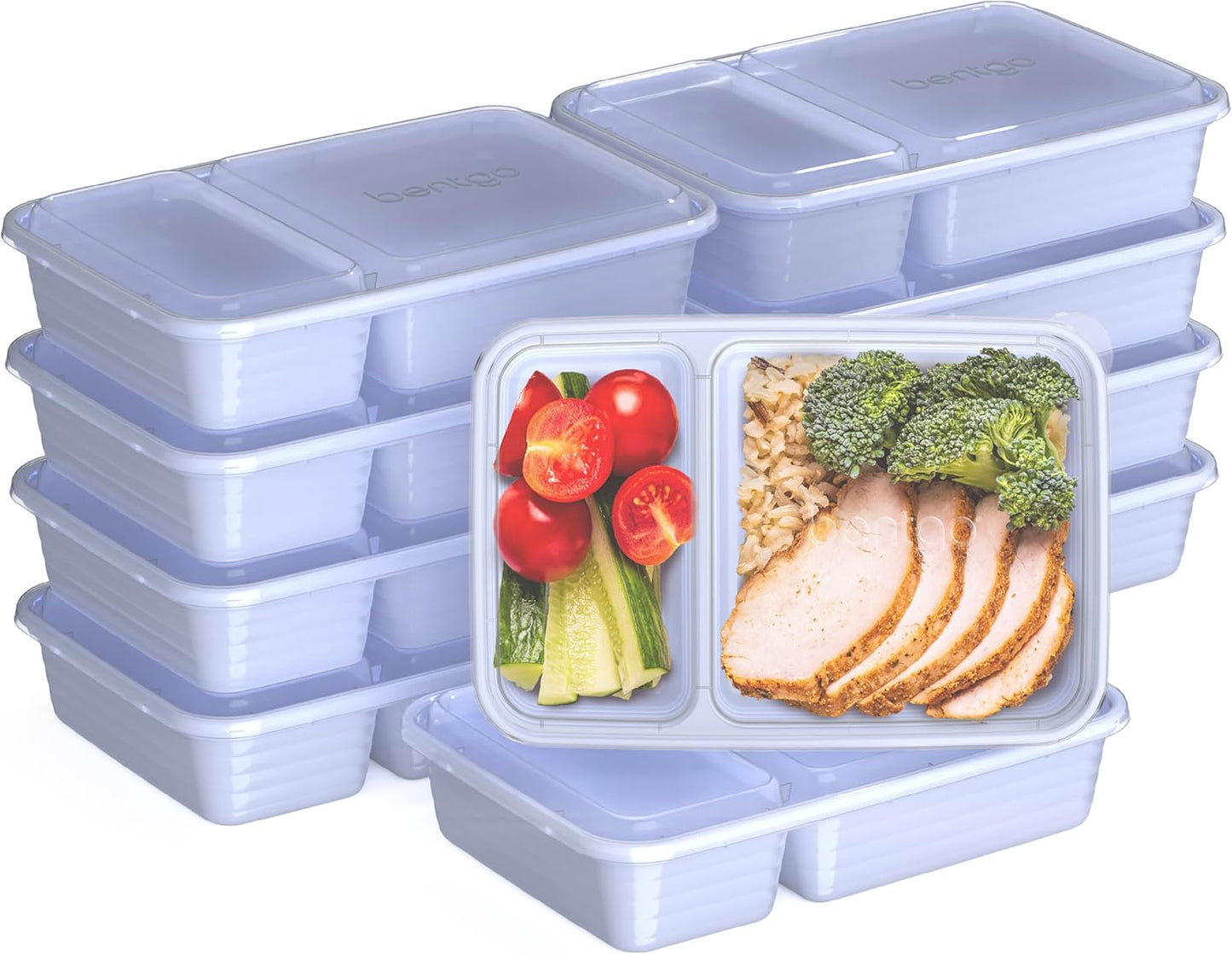 Bentgo Prep - 20-Piece 2-Compartment Reusable Meal Prep Containers with Lids, PFAS & BPA Free Materials, Durable, Microwave, Freezer, & Dishwasher Safe To Go Food Storage (Silver)
