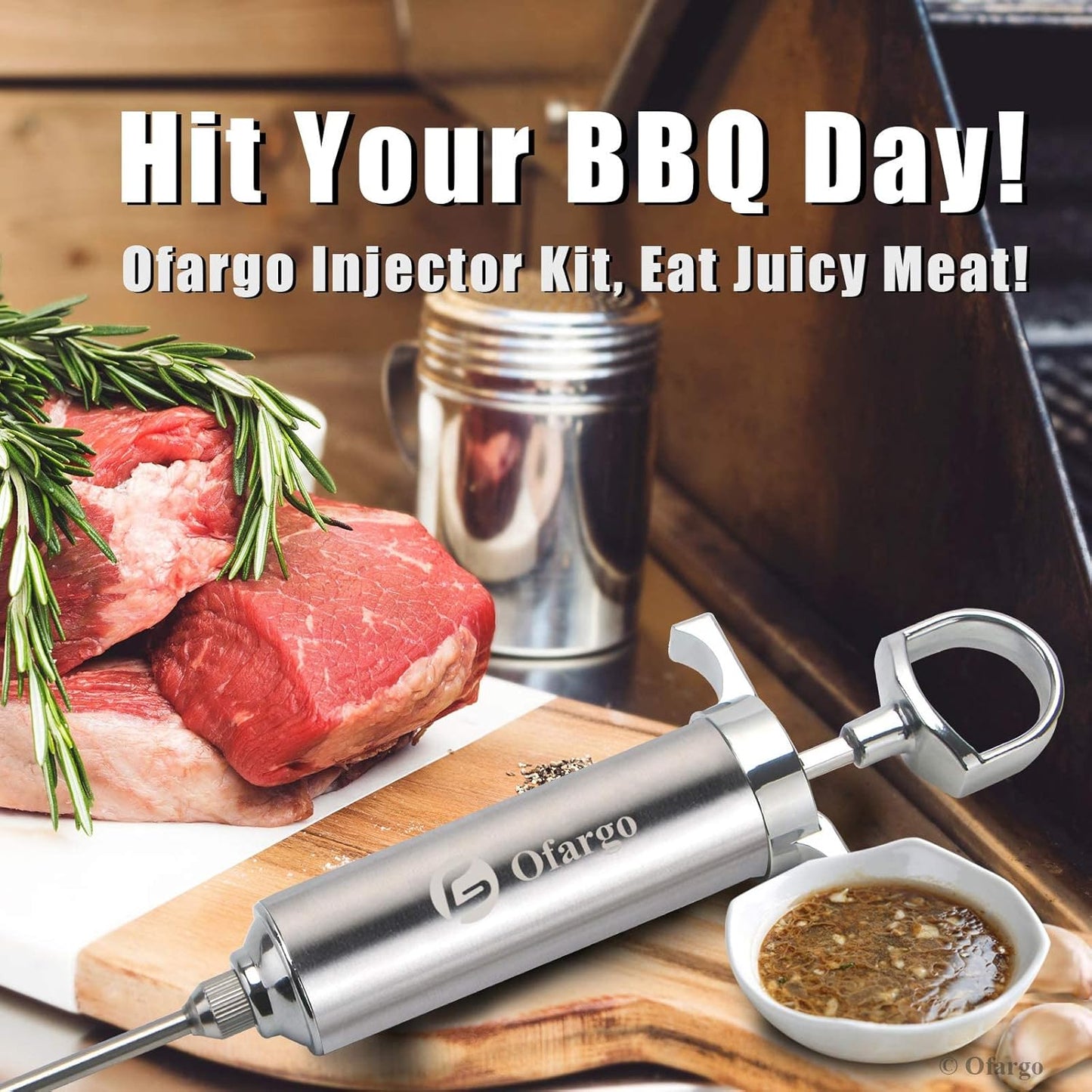 Ofargo Stainless Steel Meat Injector Syringe Kit with 4 Marinade Needles for BBQ Grill Smoker, Gifts for Men Dad Husband in Thanksgiving Christmas Day, 2-oz Large Capacity, Both Paper User Manual and E-Book Recipe