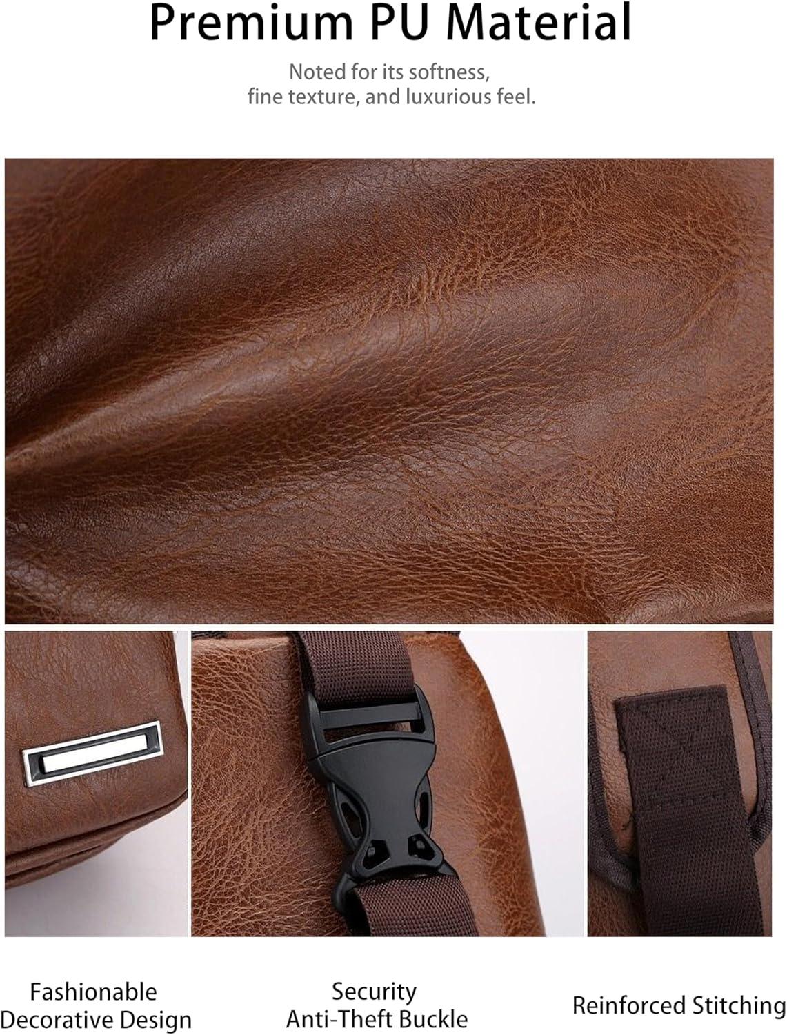 Sling Bag for Men Women, PU Crossbody Bags, Hiking Daypack Chest Bag Fanny Pack for Outdoors Travel Daily Commute