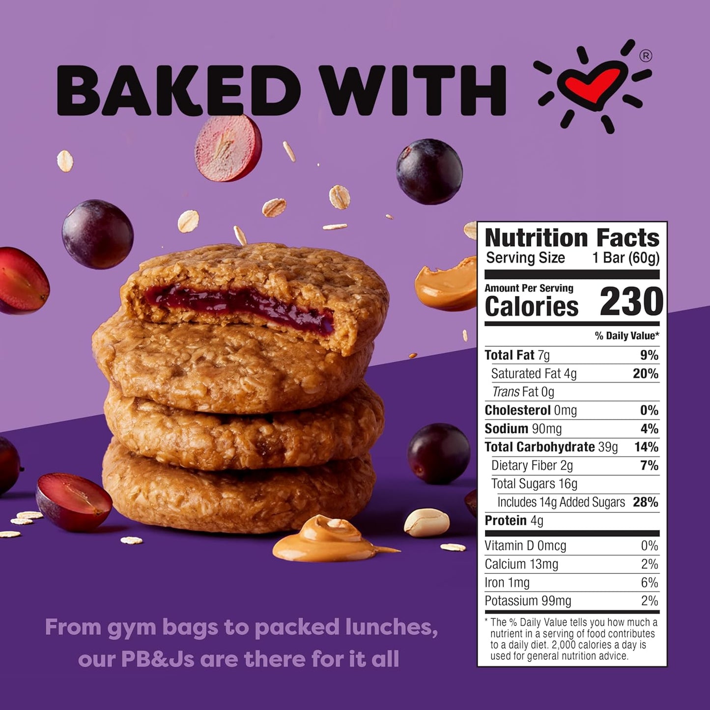 Bobo's Grape PB&J Oat Snacks, Simple Ingredients, Whole Grain Oats, Plant Based, Non-GMO, Gluten Free Breakfast Bars, Healthy Snacks for Adults & Kids (24 Snacks)