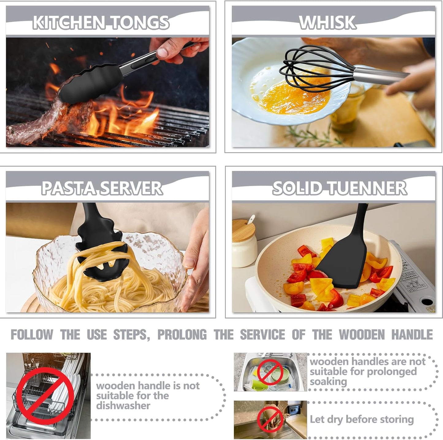 Umite Chef 34‑Piece Silicone Cooking Utensils Set with Holder – Heat‑Resistant Non‑Stick