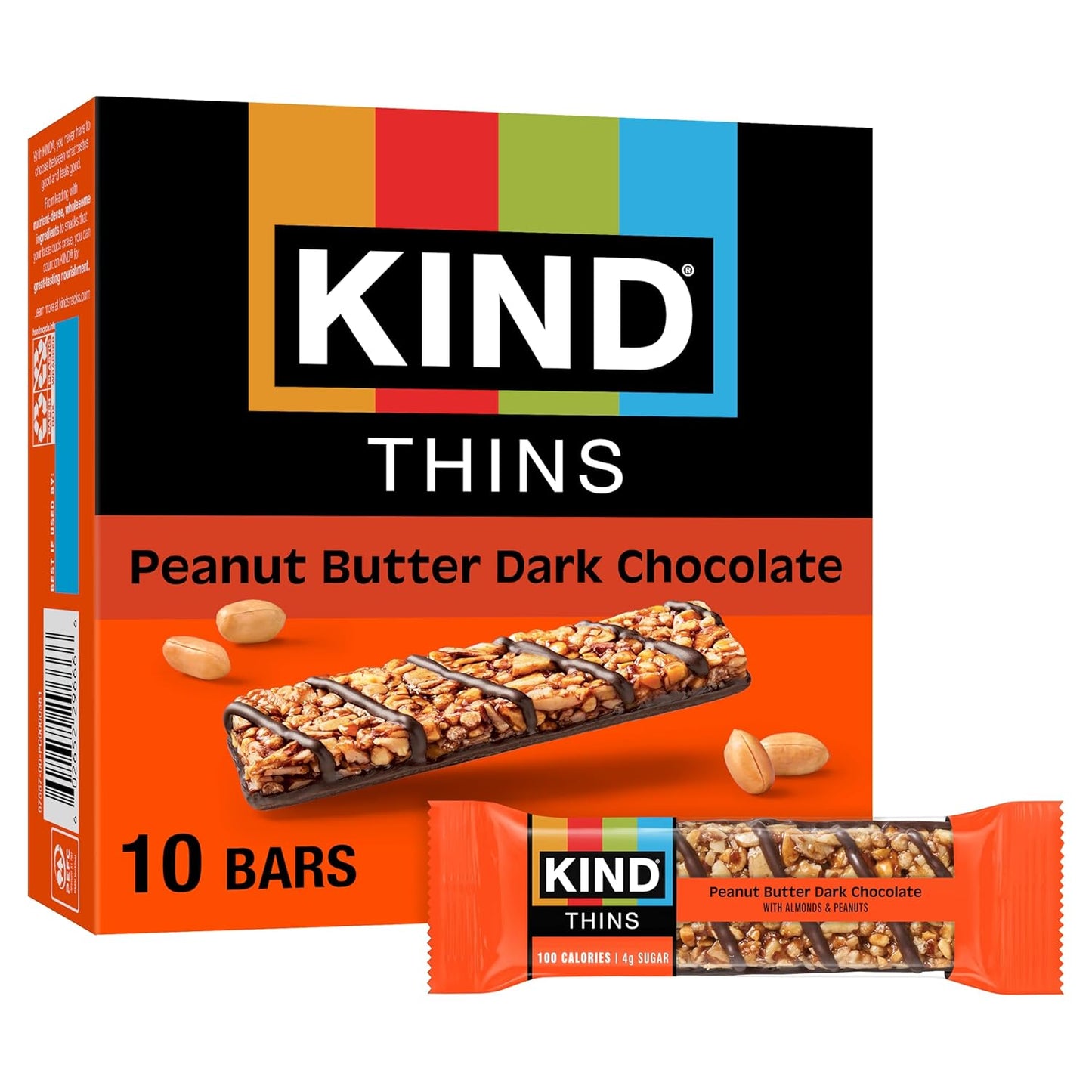 KIND Thins Snack Bars, Dark Chocolate Nuts & Sea Salt, Gluten Free, Low Calorie, Healthy Snacks, 4g Sugar, 10 Count