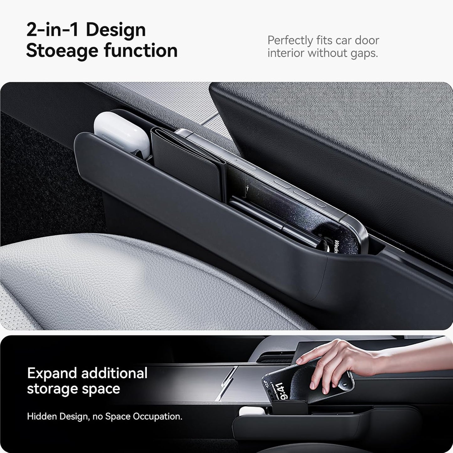 YONZEE 2-in-1 Car Steering Wheel Desk Tray & Car Seat Gap Filler Organizer – Foldable Carbon Fiber Look Table for Laptop, Eating Food, Writing – Multipurpose Travel Car Accessories
