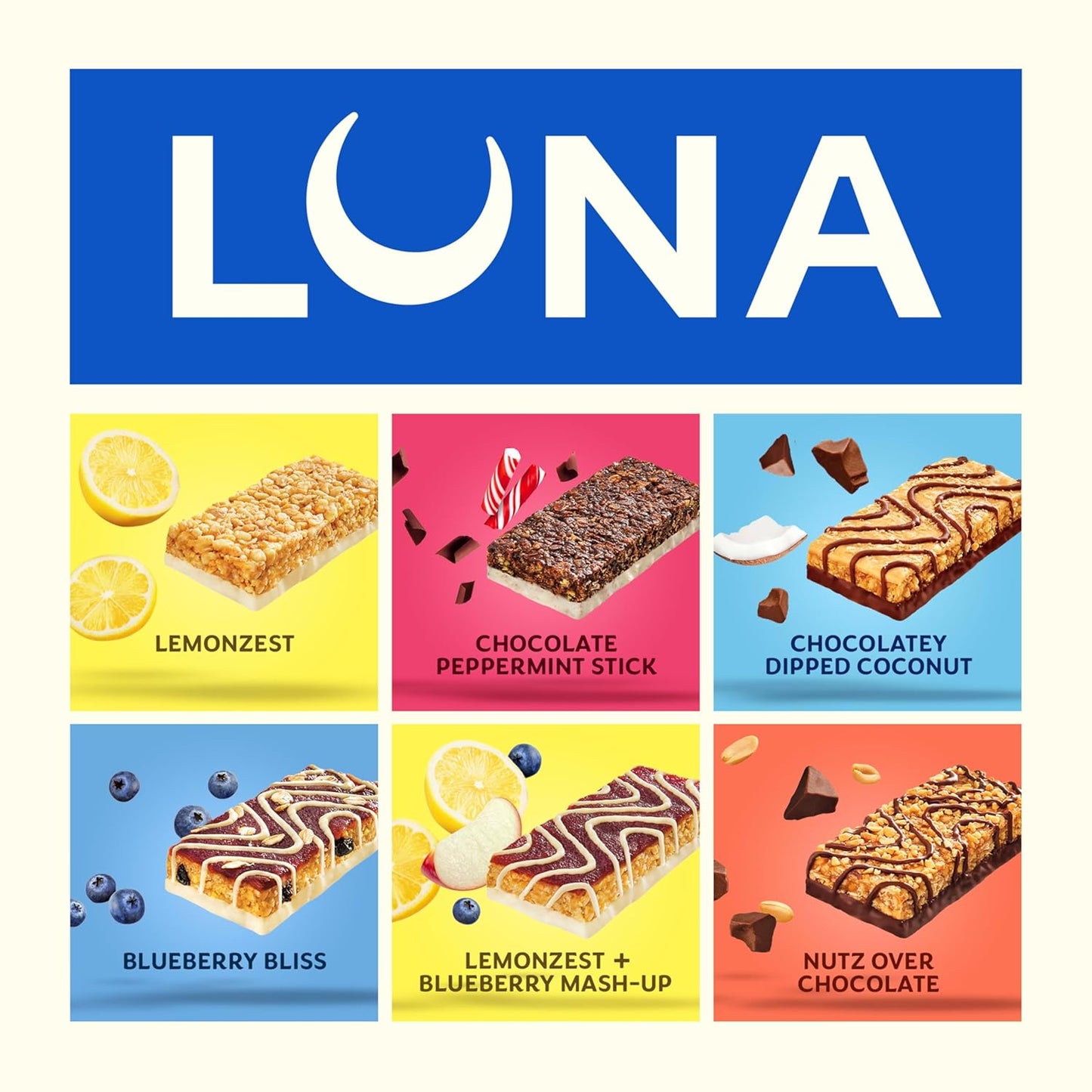 LUNA Bar - Variety Pack - 6 Flavors - Gluten Free Snack Bars - Non-GMO - Protein Bars - Made with Organic Oats (12 Pack)