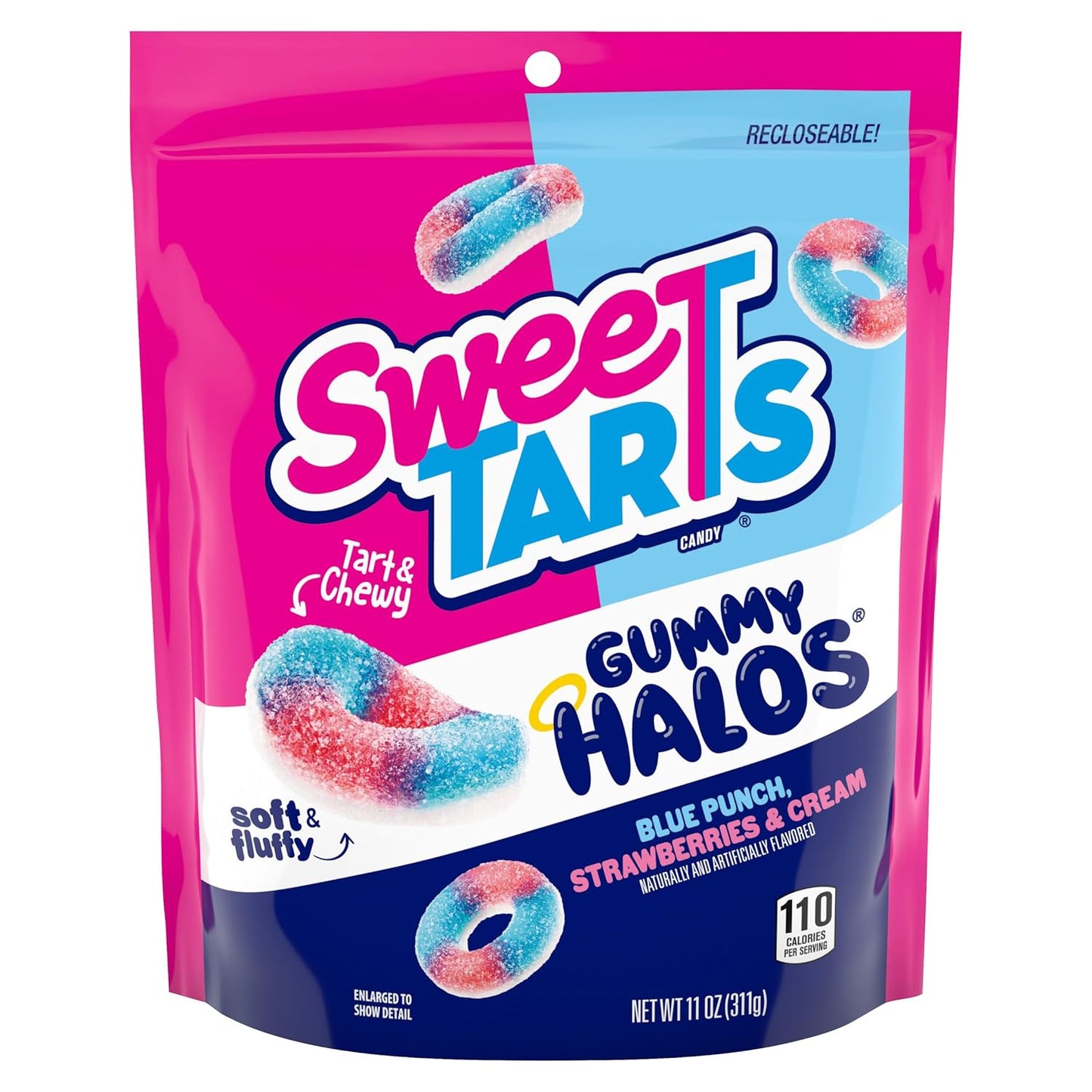 SweeTARTS Halos, Candy, Blue Punch and Strawberries and Cream, Tart and Chewy, Soft and Fluffy, 11 oz