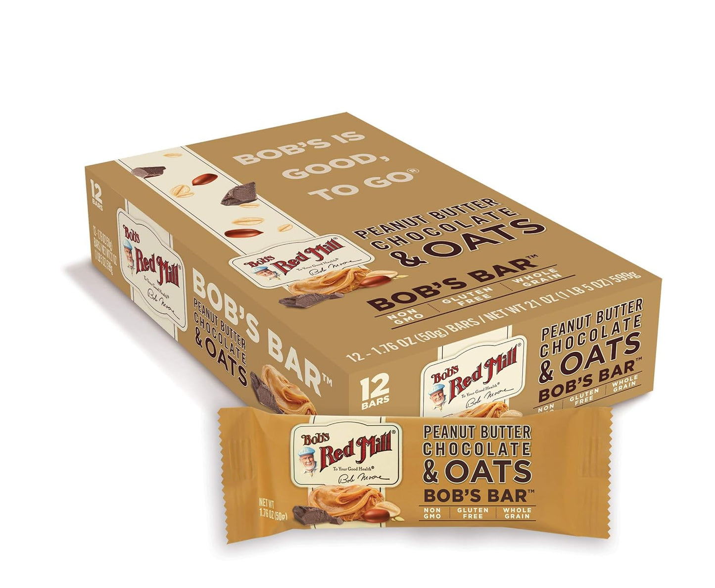 Bob's Red Mill 12pk Peanut Butter Chocolate & Oats Bar, 12 bars (Pack of 1) - Non GMO, Gluten Free, Kosher