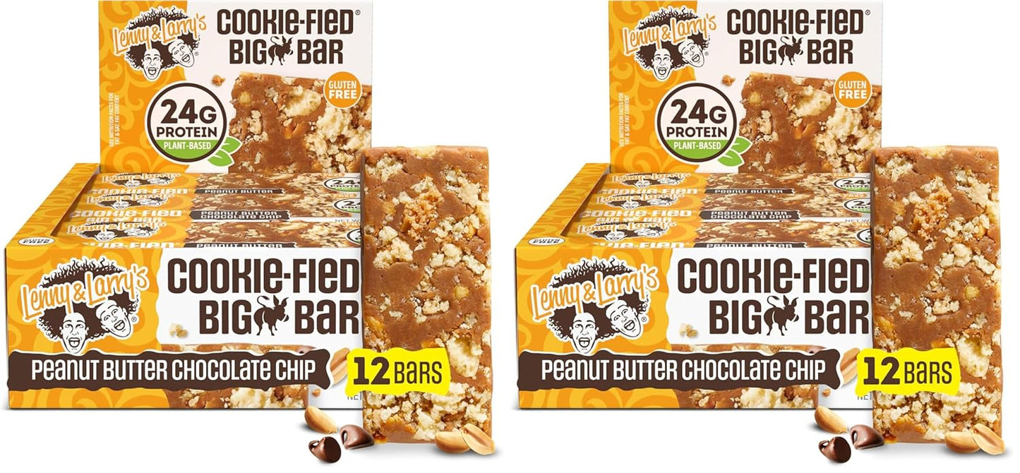 Lenny & Larry's Cookie-fied BIG BAR – Peanut Butter Chocolate Chip Vegan Protein Bars 12x90g – Healthy Snacks, 24g Plant Protein & 10g Prebiotic Fiber – Gluten-Free Power Bar & Vegan
