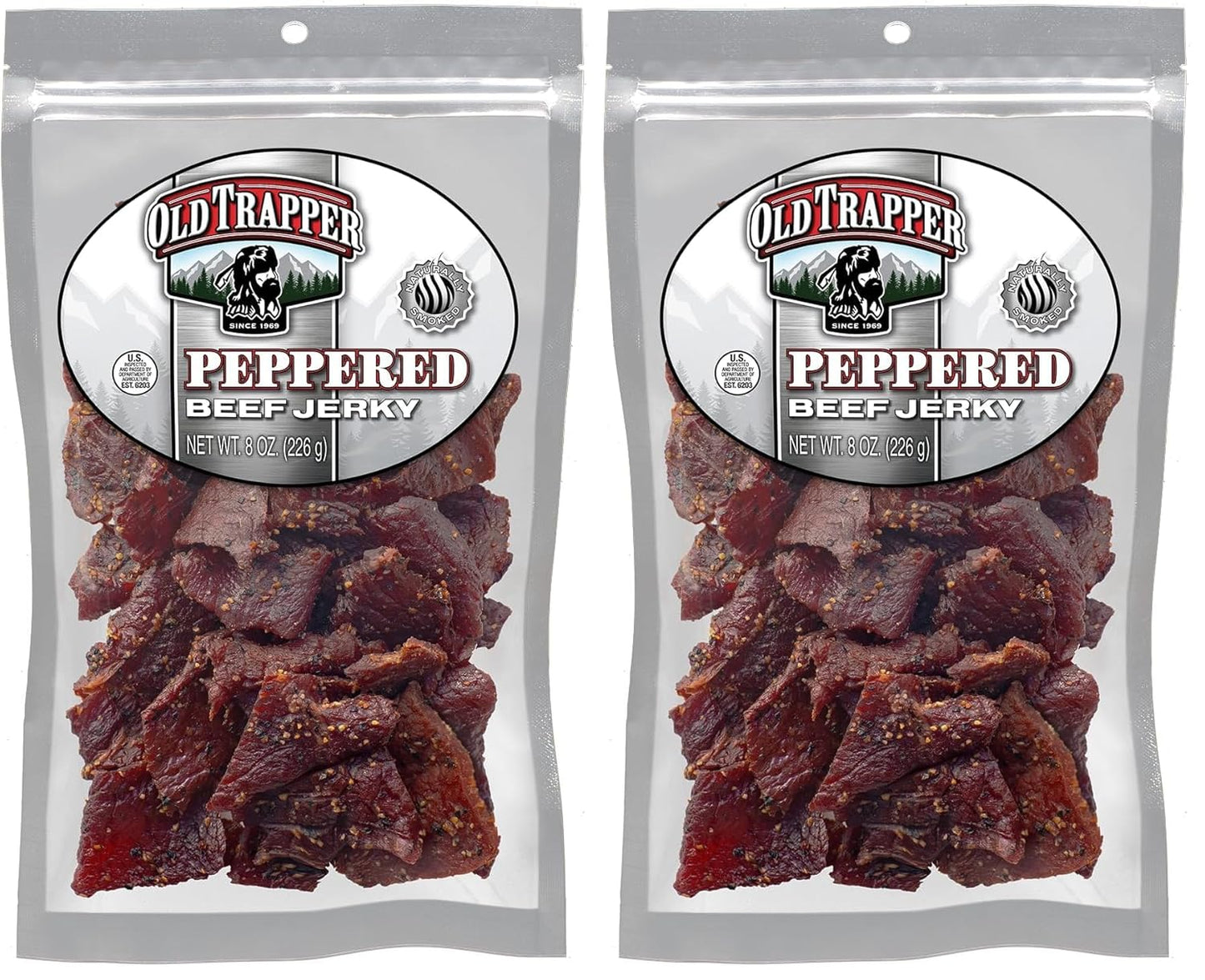 Old Trapper Beef Jerky, Old-Fashioned 8 Ounce Bag, Tender Meat Snacks for Lunches or Between Meals, 11 Grams of Protein, Zero Grams of Fat, and 70 Calories per Serving (Pack of One)