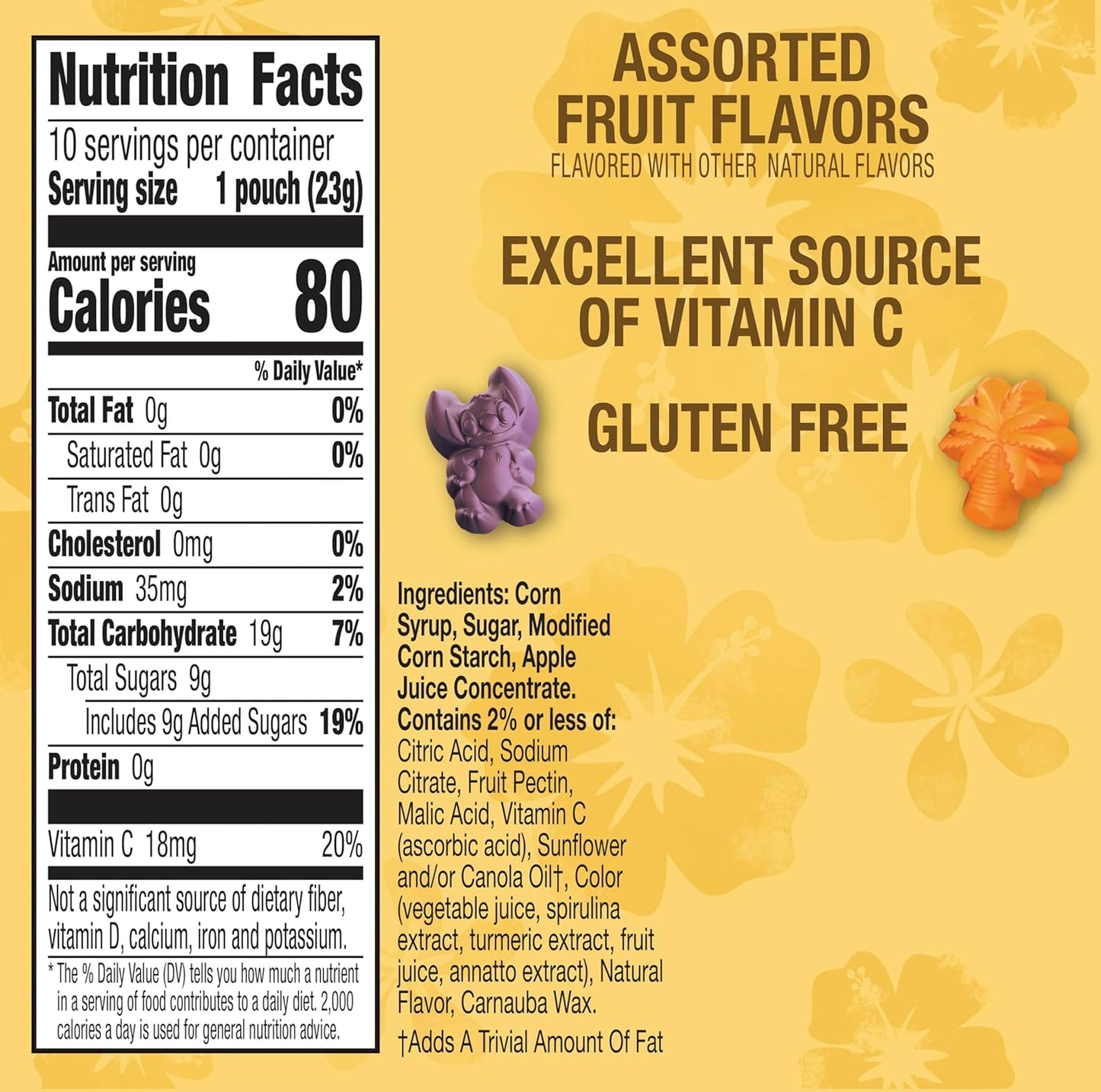 Disney Stitch Fruit Flavored Snacks, Fat Free and Gluten Free Snacks, 8 oz (10 Pouches)