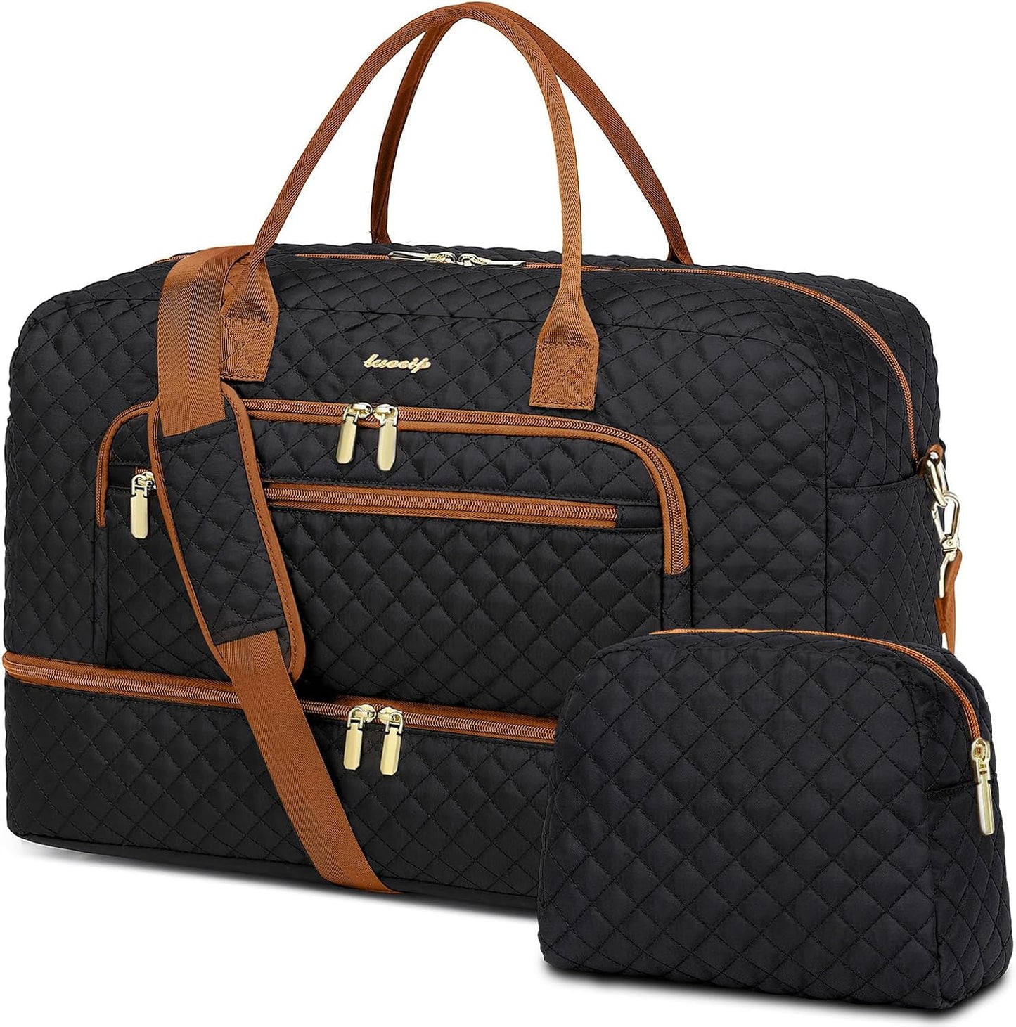 LUOCIP Large Women Travel Duffle Bag, Carry on Bag with Wet Toiletry Pocket for Overnight, Weekend, Yoga, Gym, Business Trips, Sport and Hospital, Black