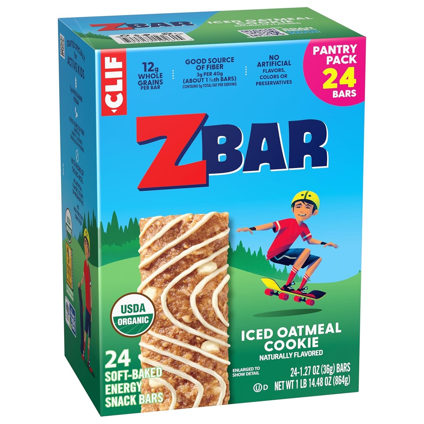 zbar iced oatmeal cookie soft-baked energy snack bars non-gmo usda organic granola bars 24 pack