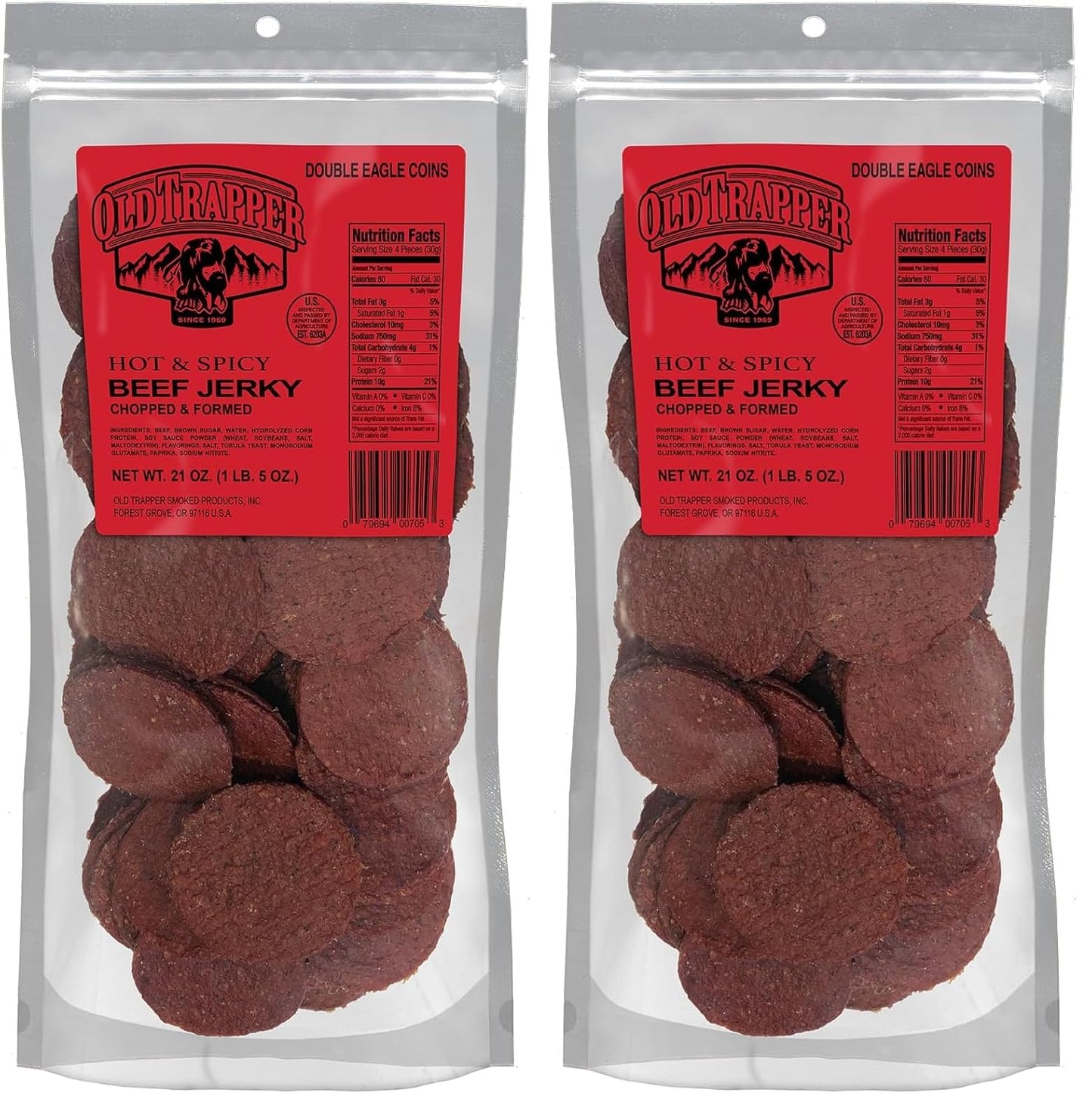 Old Trapper Double Eagle Beef Jerky, Old-Fashioned Flavor, 21 Ounce Package, Delicious Jerky Snacks, 10 Grams of Protein and 80 Calories per Serving (Pack of One)