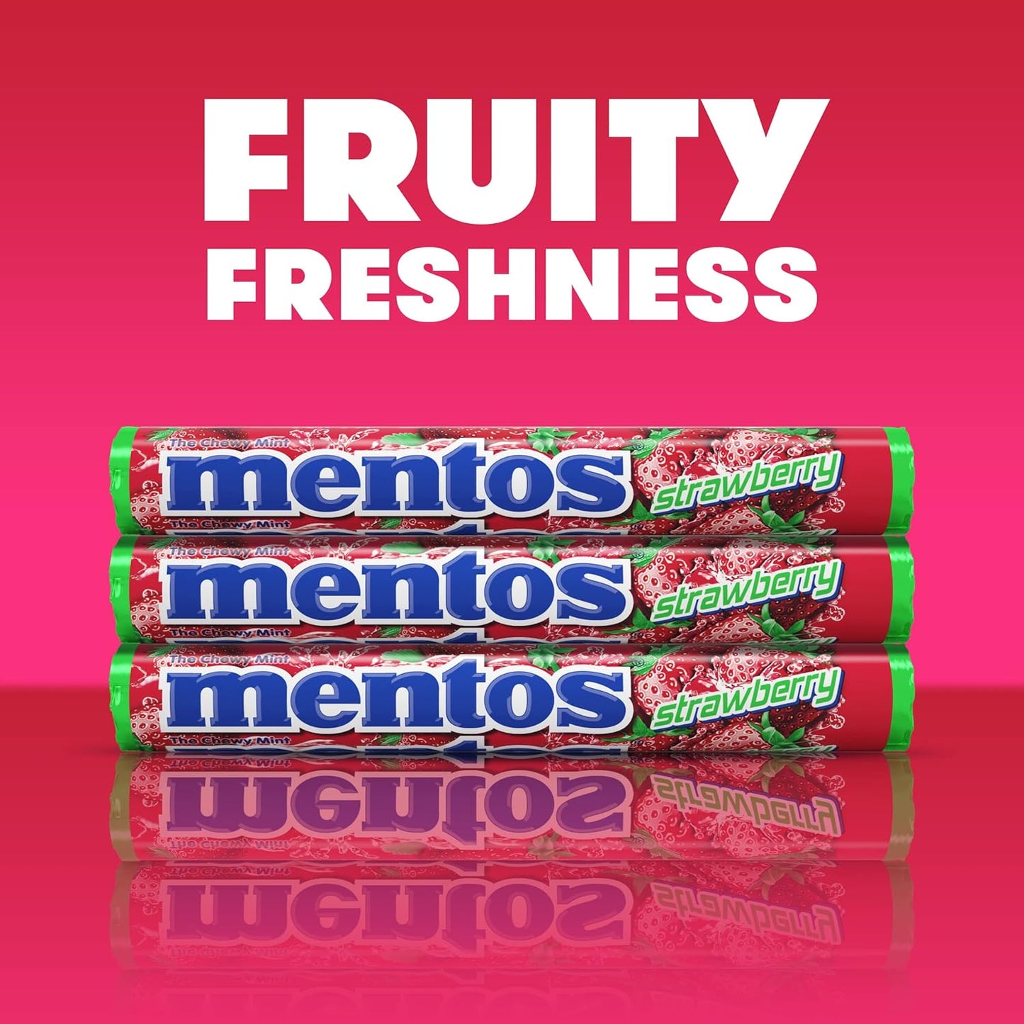 Mentos Strawberry Chewy Mint Candy Roll, 14 Pieces Per Roll, 6 Count Party Pack