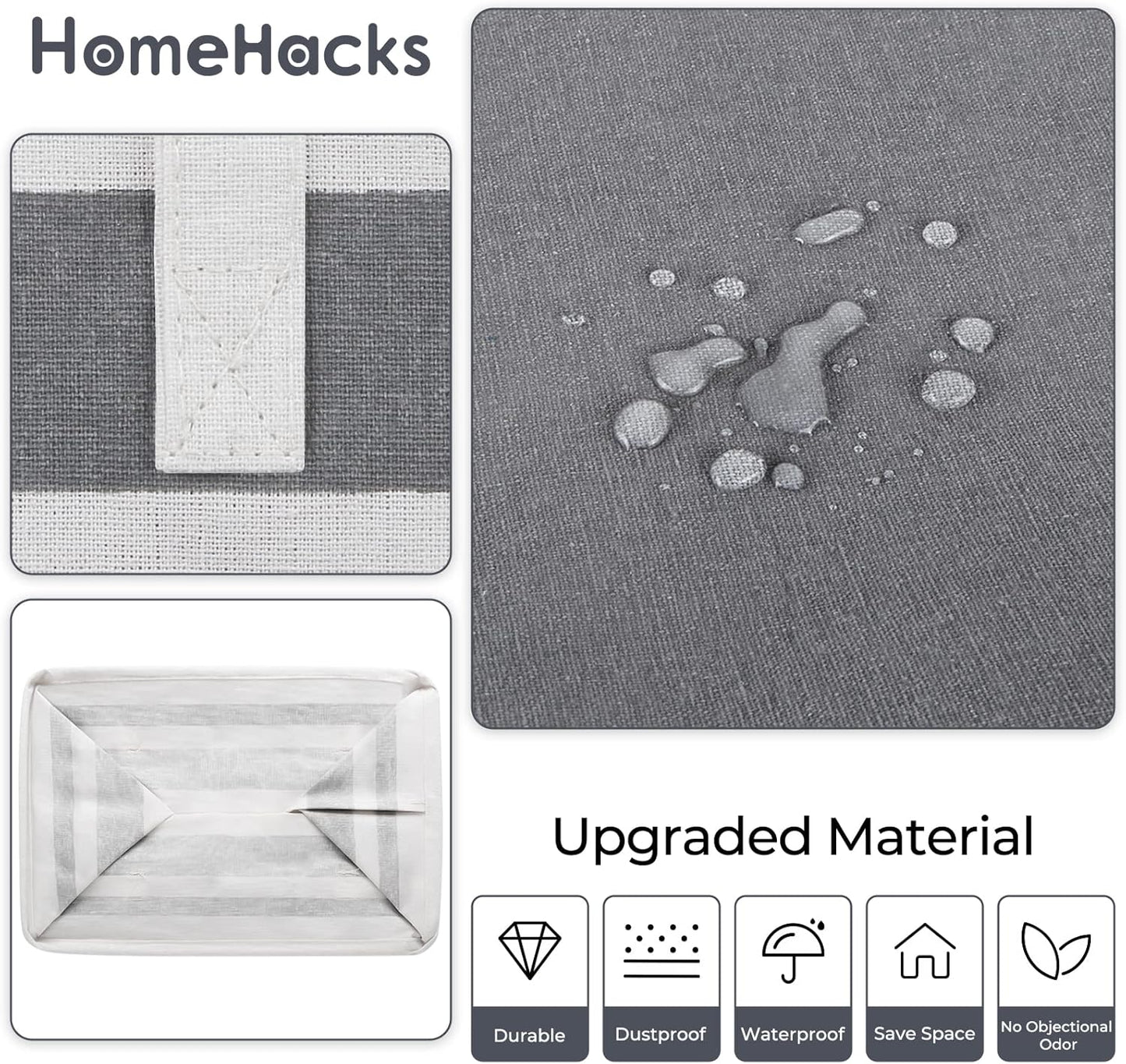 HomeHacks 2 Pack Large Laundry Baskets, Waterproof, Freestanding Laundry Hampers, Collapsible Clothes Hamper with Reinforced Handles in Laundry Room, College Dorm, Bathroom, Bedroom (Grey, 75Lx2)