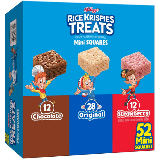 Rice Krispies Treats Mini Crispy Marshmallow Squares, Kids Snacks Box, Cereal Bars, Variety Pack (52 Bars)