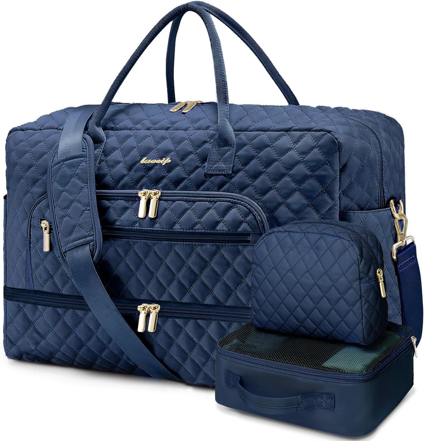 LUOCIP Large Women Travel Duffle Bag, Carry on Bag with Wet Toiletry Pocket for Overnight, Weekend, Yoga, Gym, Business Trips, Sport and Hospital, Black