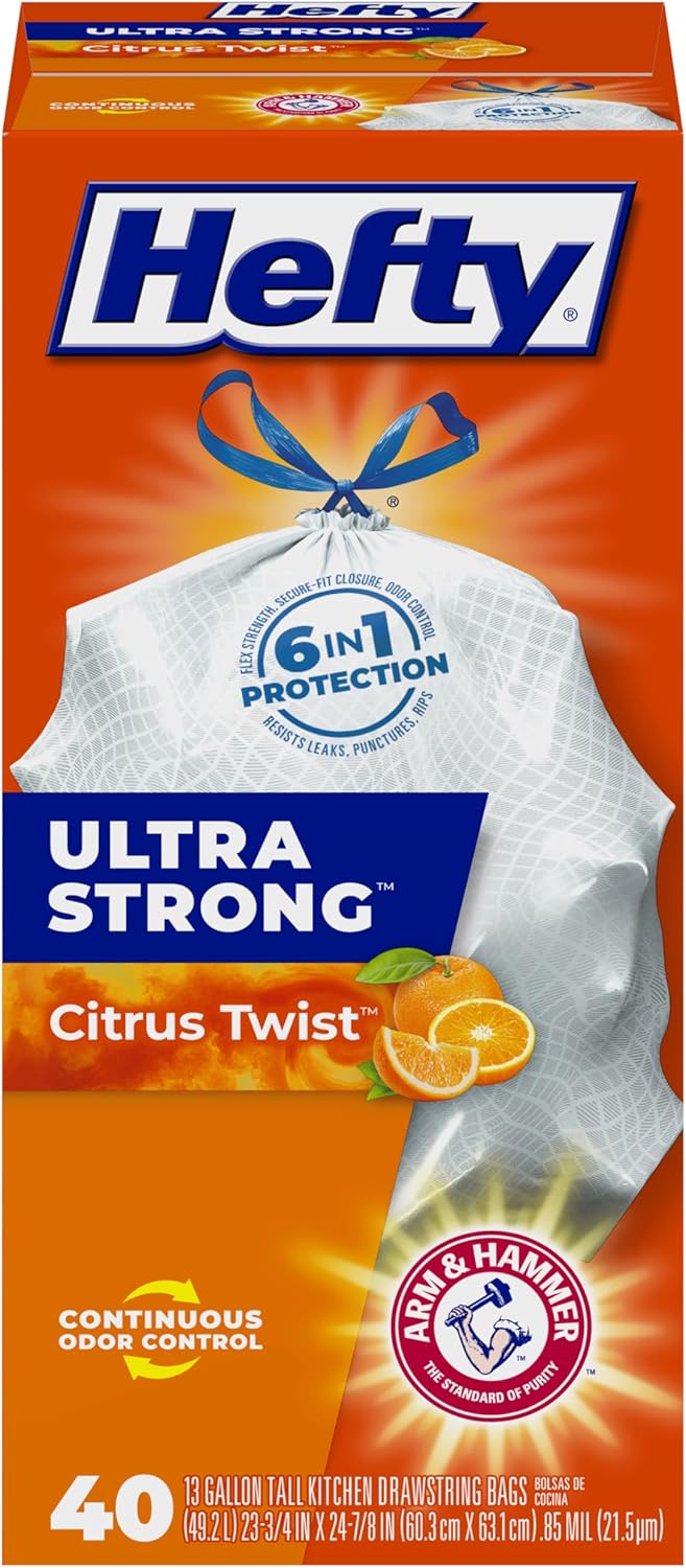 Hefty Ultra Strong Tall Kitchen Trash Bags - Citrus Twist, 13 Gallon, 40 Count