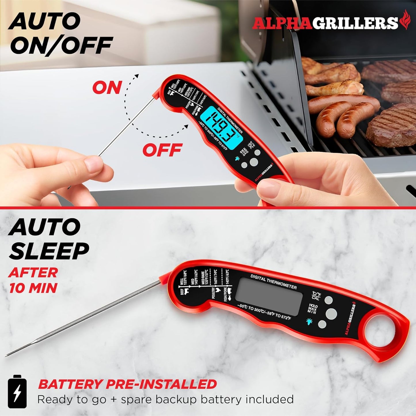 Alpha Grillers Meat Thermometer Digital - Instant Read Food Thermometer for Cooking and Grilling Stocking Stuffers for Men Gifts for Men